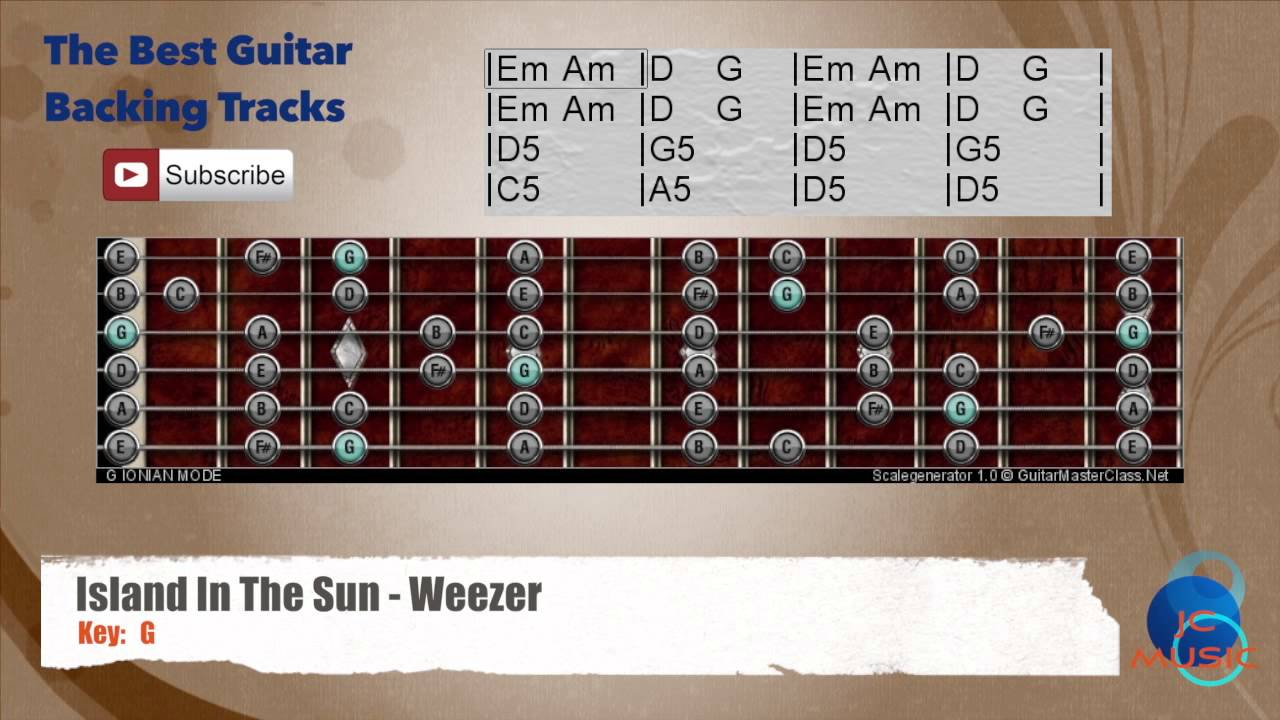 Island In The Sun Chords Island In The Sun Weezer Guitar Backing Track With Scale And Chords