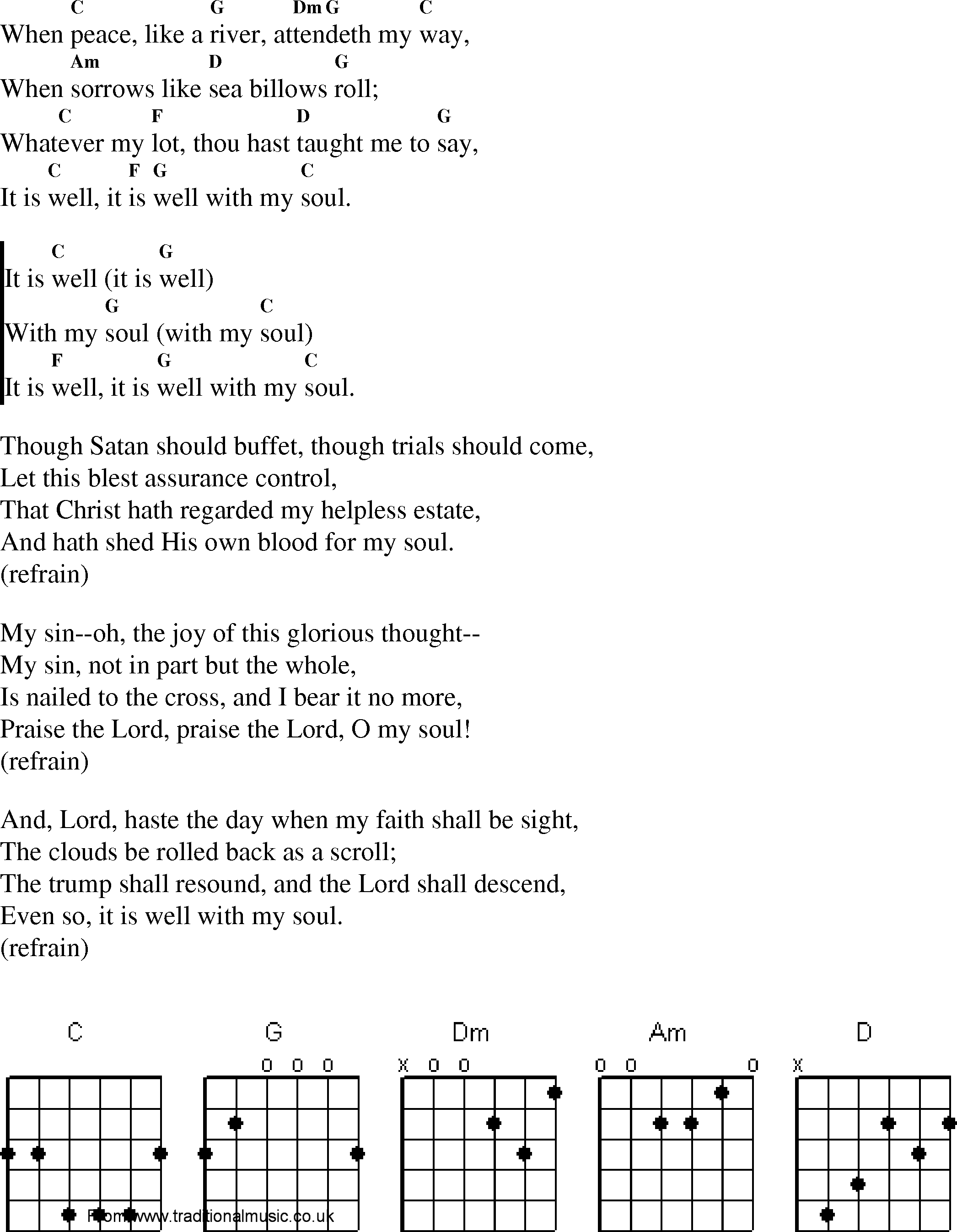 It Is Well Chords Christian Gospel Worship Song Lyrics With Chords It Is Well With