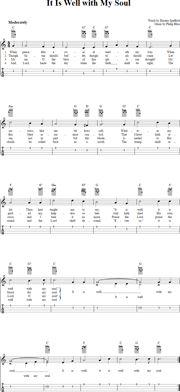 It Is Well Chords It Is Well With My Soul Chords Sheet Music And Tab For Ukulele