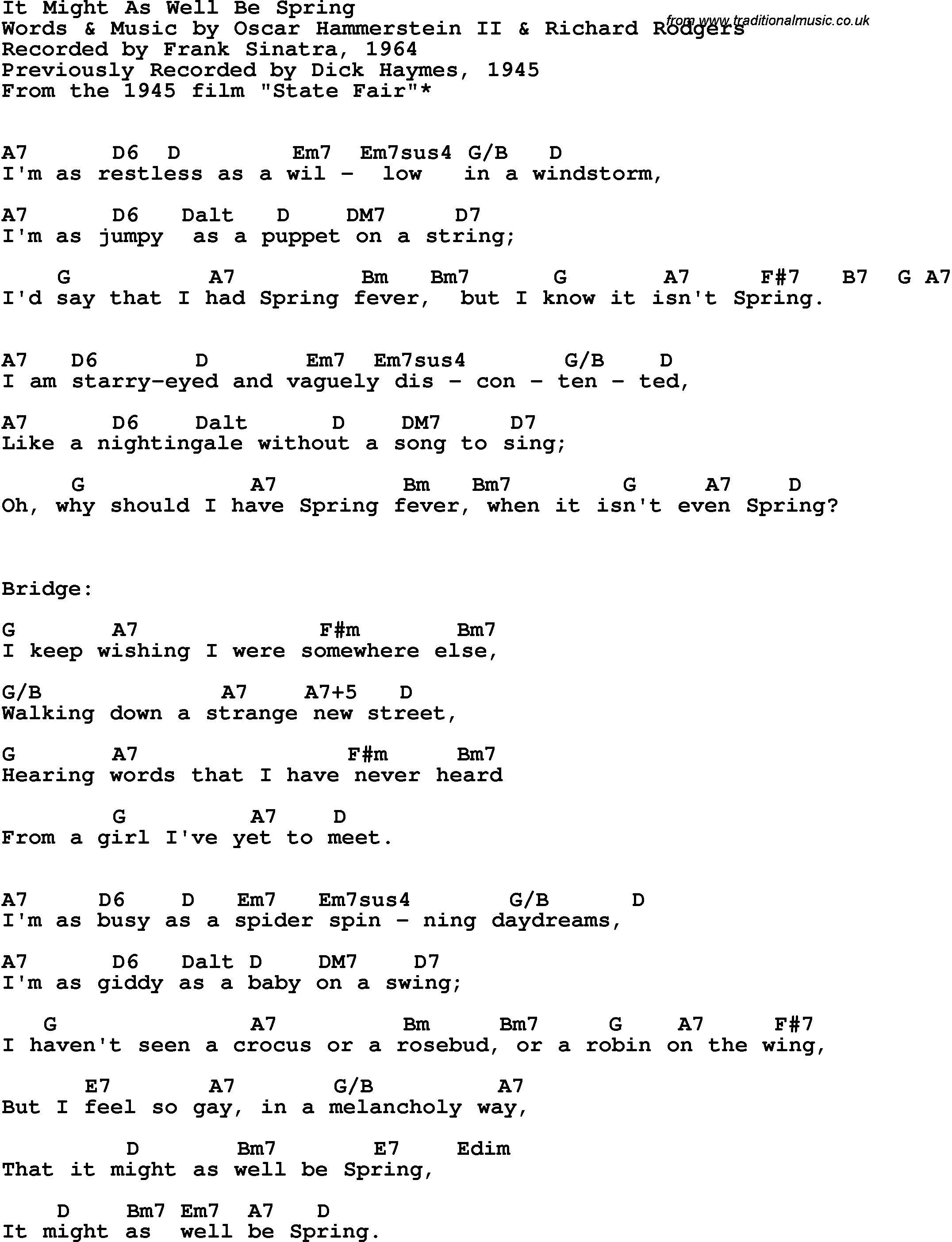 It Is Well Chords Song Lyrics With Guitar Chords For It Might As Well Be Spring