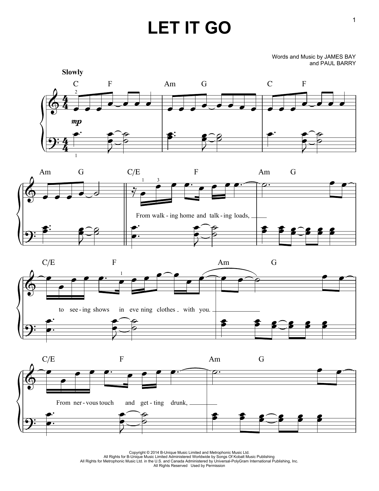 James Bay Let It Go Chords James Bay Let It Go Sheet Music Notes Chords Download Printable Easy Piano Sku 164206