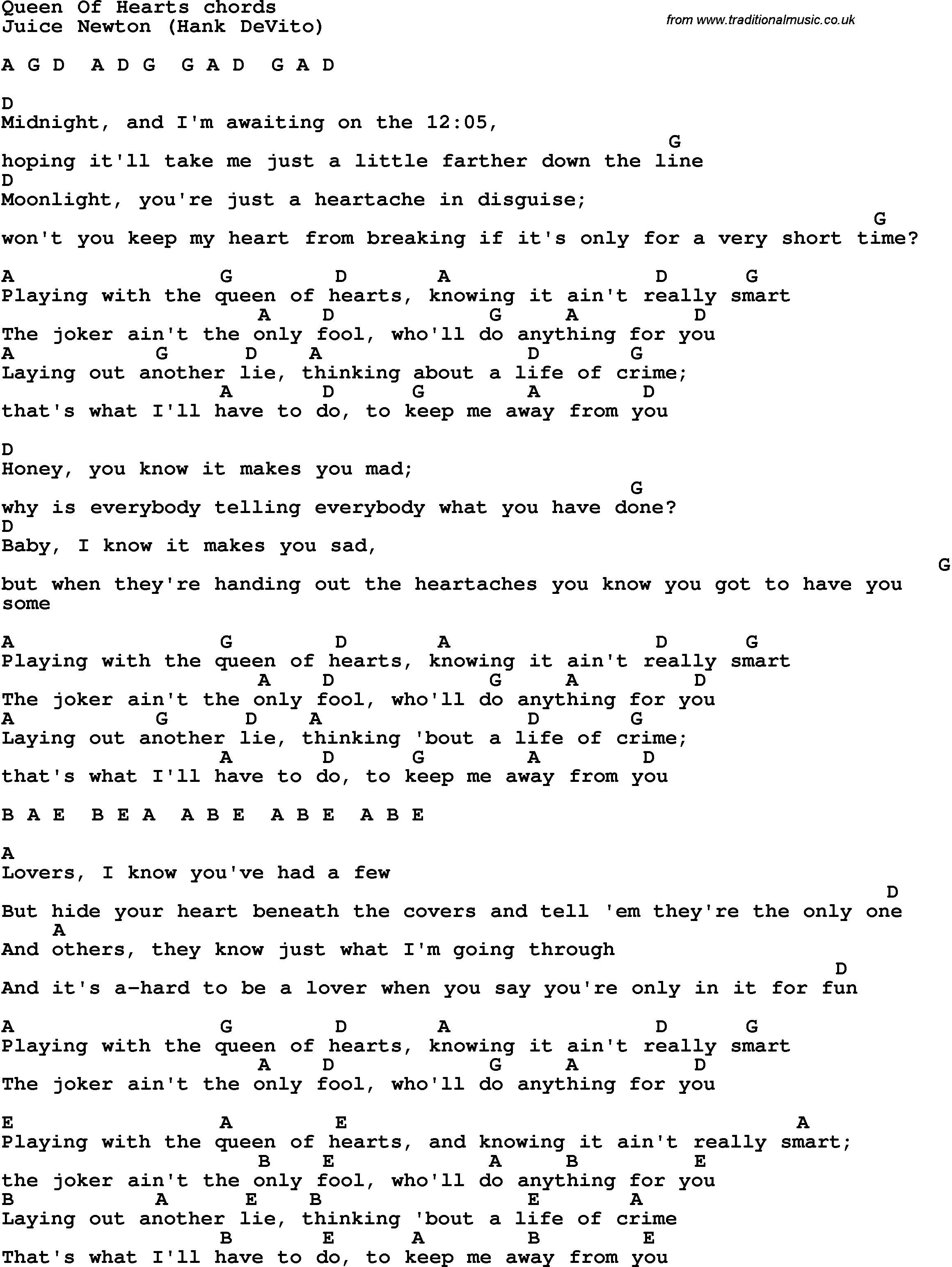 Jar Of Hearts Chords Song Lyrics With Guitar Chords For Queen Of Hearts