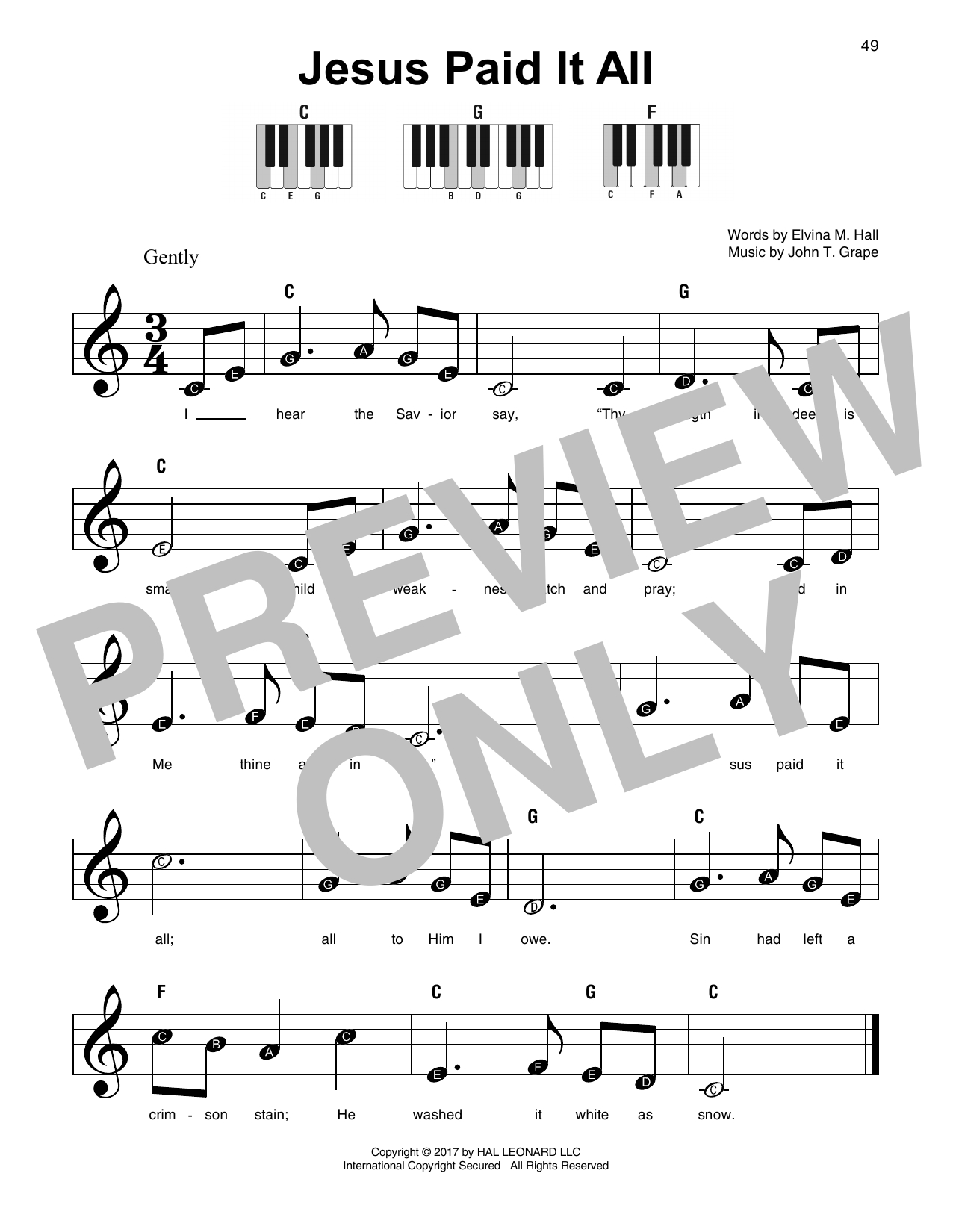 Jesus Paid It All Chords Jesus Paid It All Sheet Music John T Grape Super Easy Piano