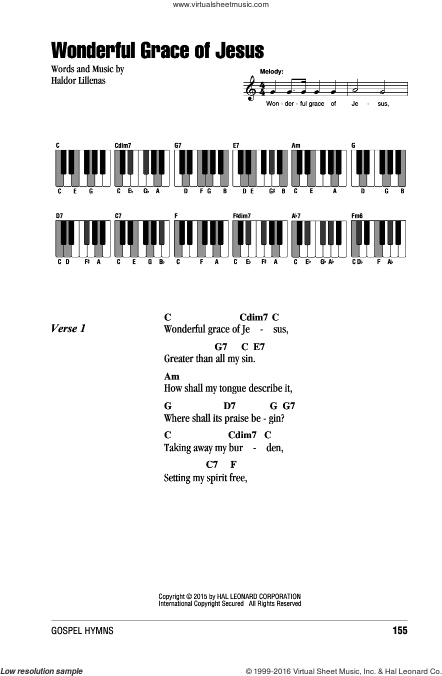 Jesus Paid It All Chords Lillenas Wonderful Grace Of Jesus Sheet Music Intermediate For Piano Solo Chords Lyrics Melody