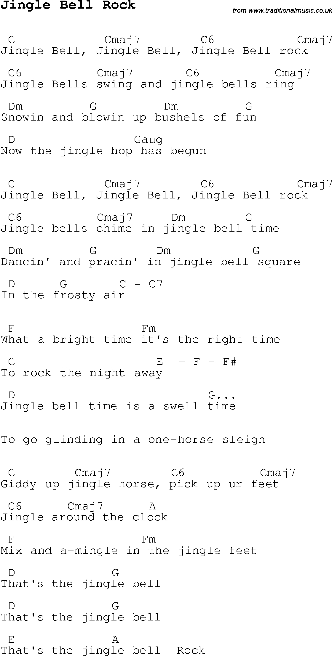 Jingle Bell Rock Chords Christmas Carolsong Lyrics With Chords For Jingle Bell Rock