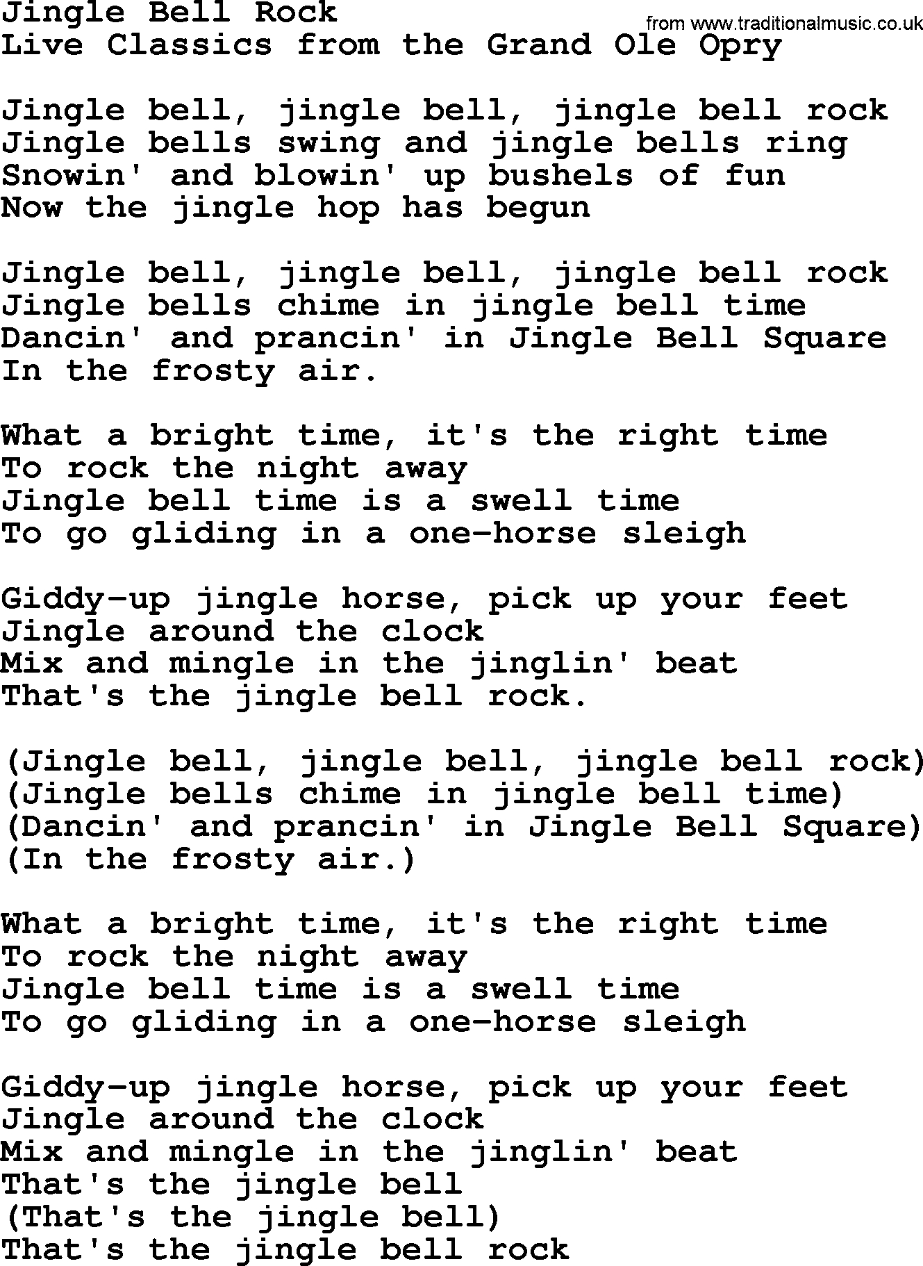 Jingle Bell Rock Chords Jingle Bell Rock Marty Robbins Lyrics