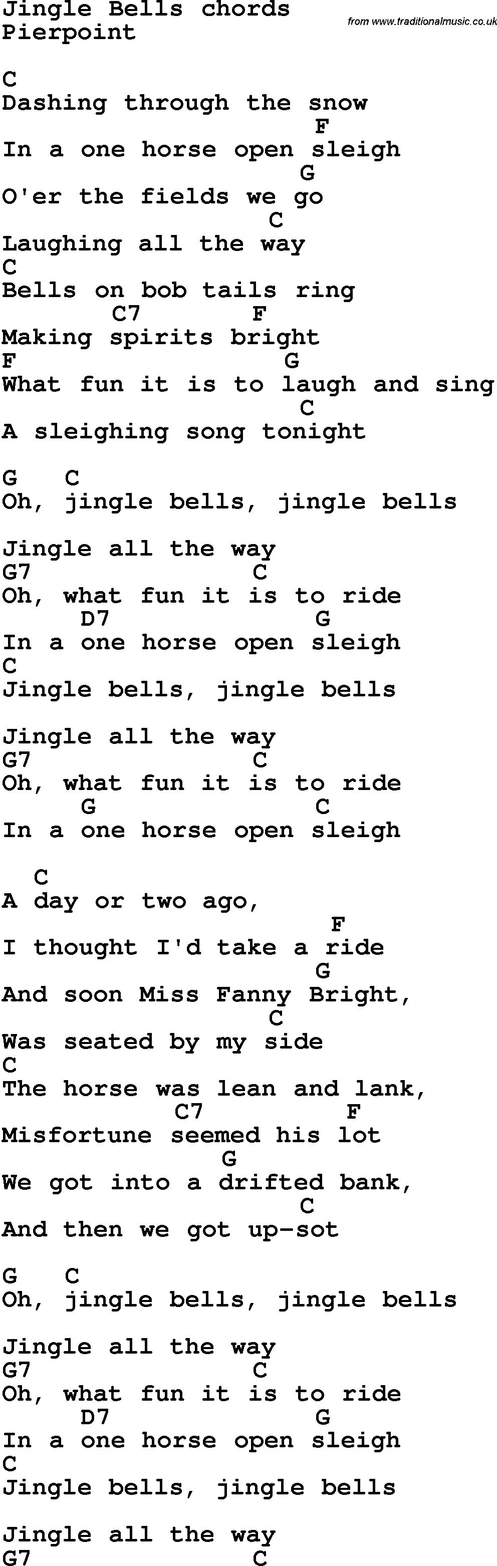 Jingle Bell Rock Chords Song Lyrics With Guitar Chords For Jingle Bells