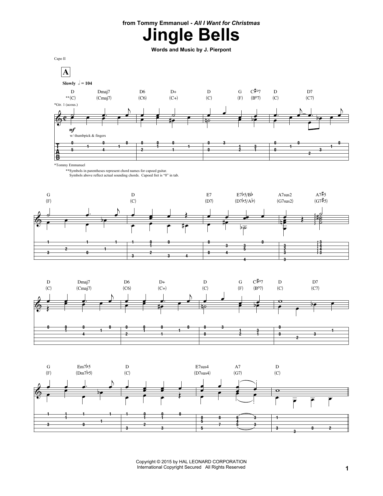 Jingle Bells Chords Jingle Bells Tommy Emmanuel Guitar Tab Digital Sheet Music