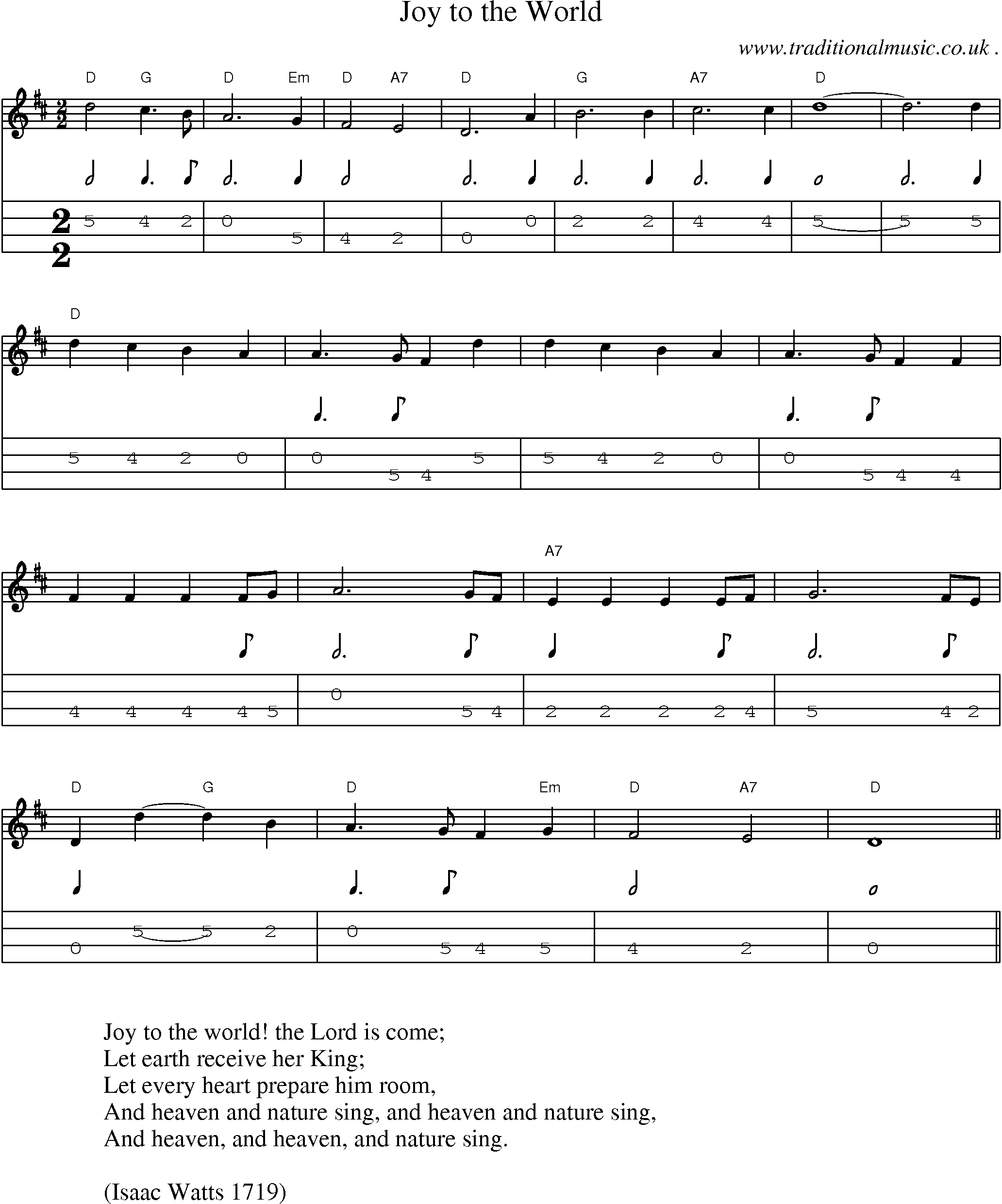 Joy To The World Chords American Old Time Music Scores And Tabs For Mandolin Joy To The World