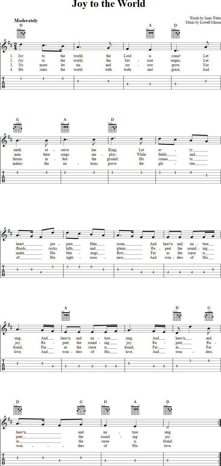 Joy To The World Chords Joy To The World Chords Sheet Music And Tab For Guitar With Lyrics