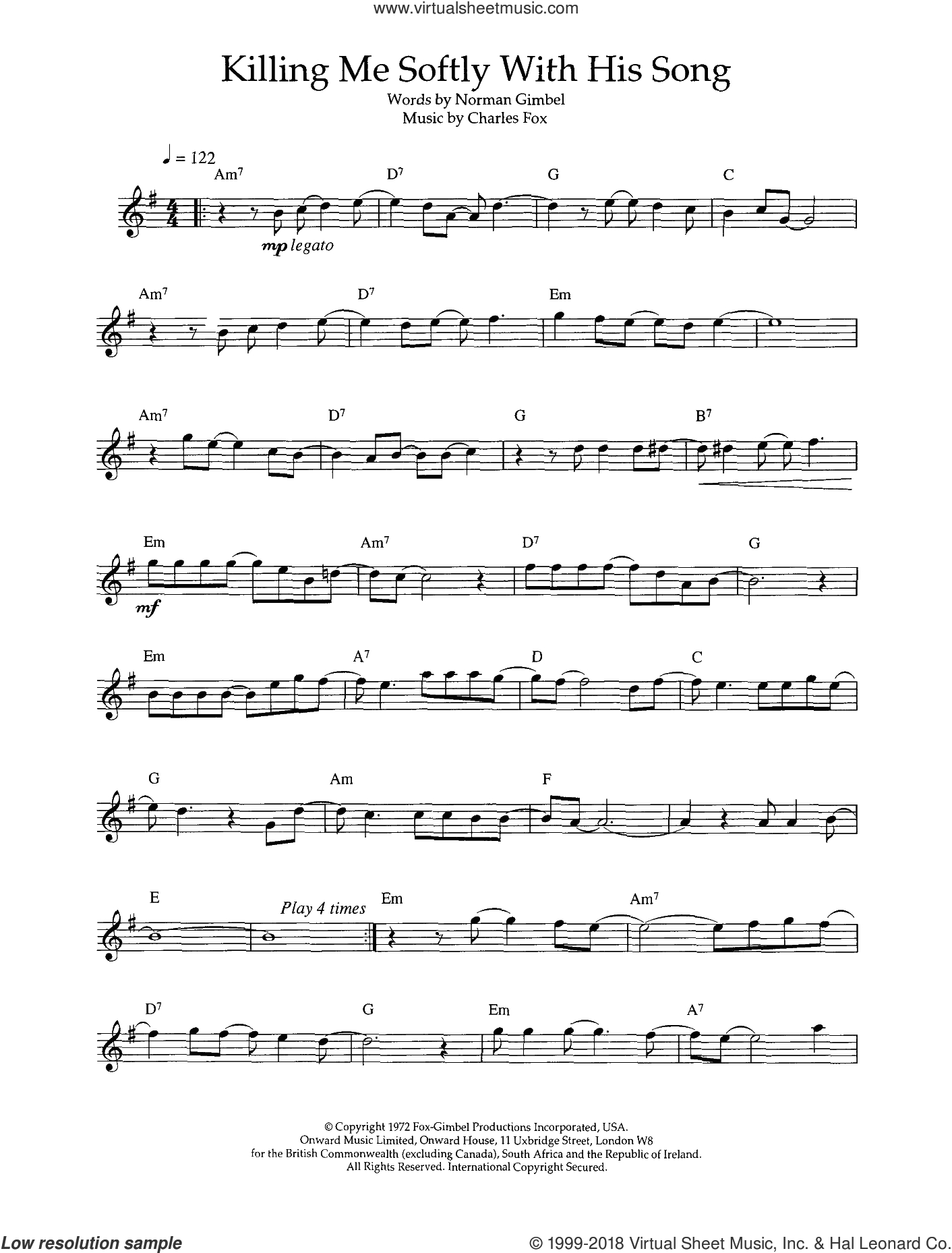 Killing Me Softly Chords Fugees Killing Me Softly With His Song Sheet Music For Flute Solo