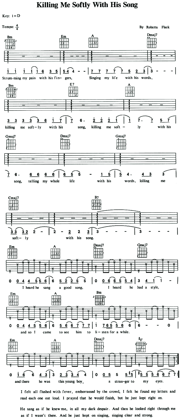 Killing Me Softly Chords Killing Me Softly With His Song Fugees Free Guitar Sheet Music