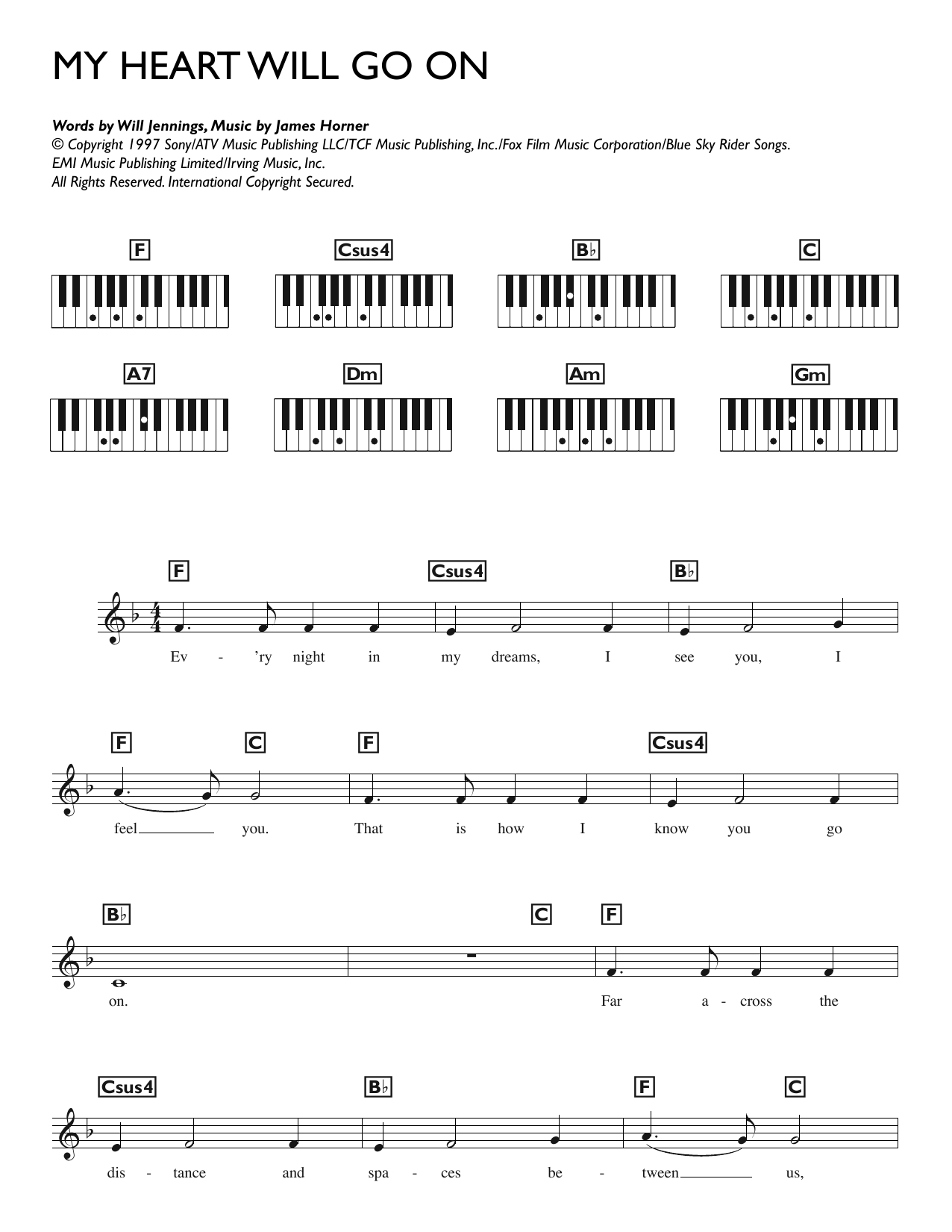 King Of My Heart Chords My Heart Will Go On Love Theme From Titanic Sheet Music Celine