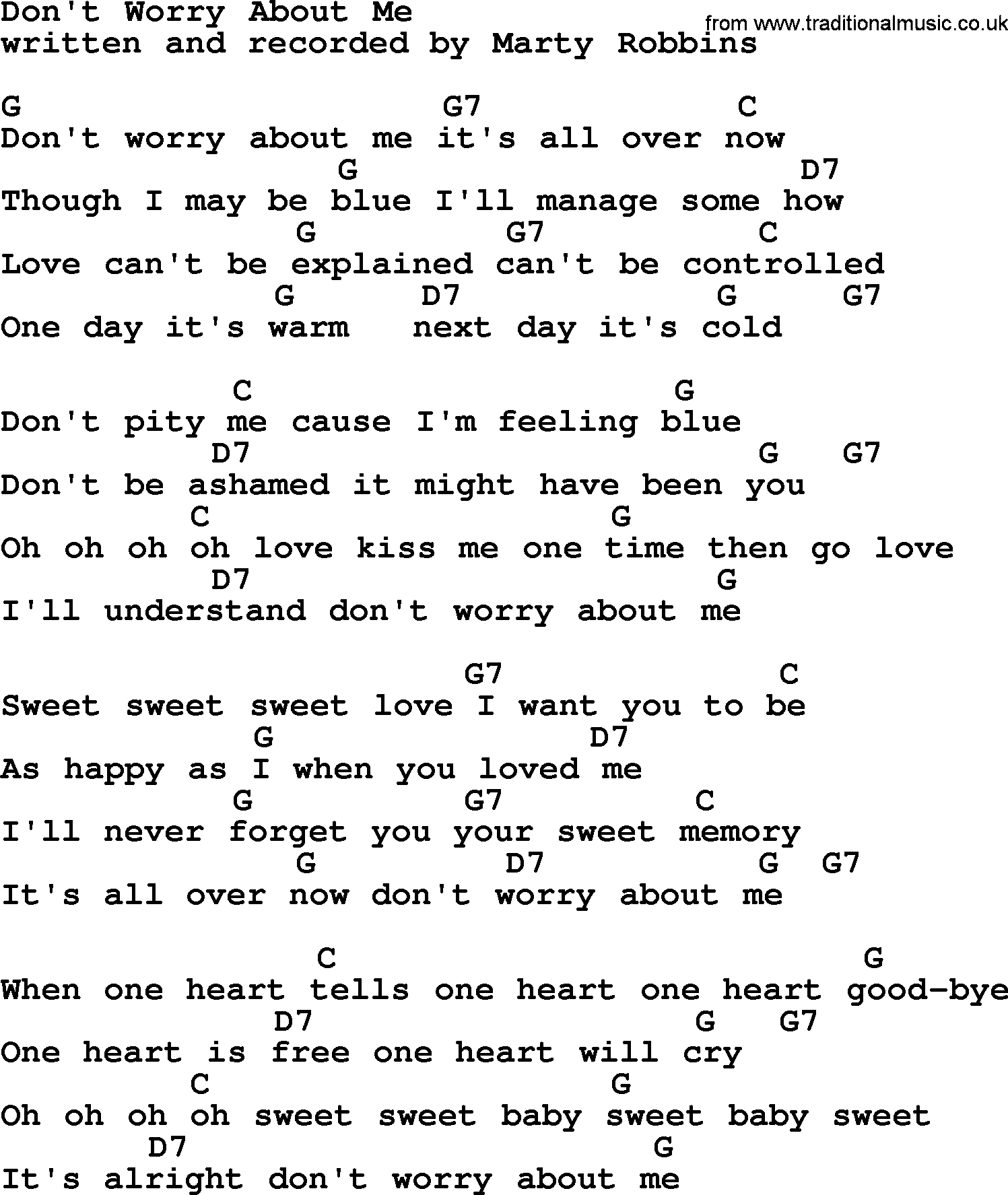 Kiss Me Chords Dont Worry About Me Marty Robbins Lyrics And Chords