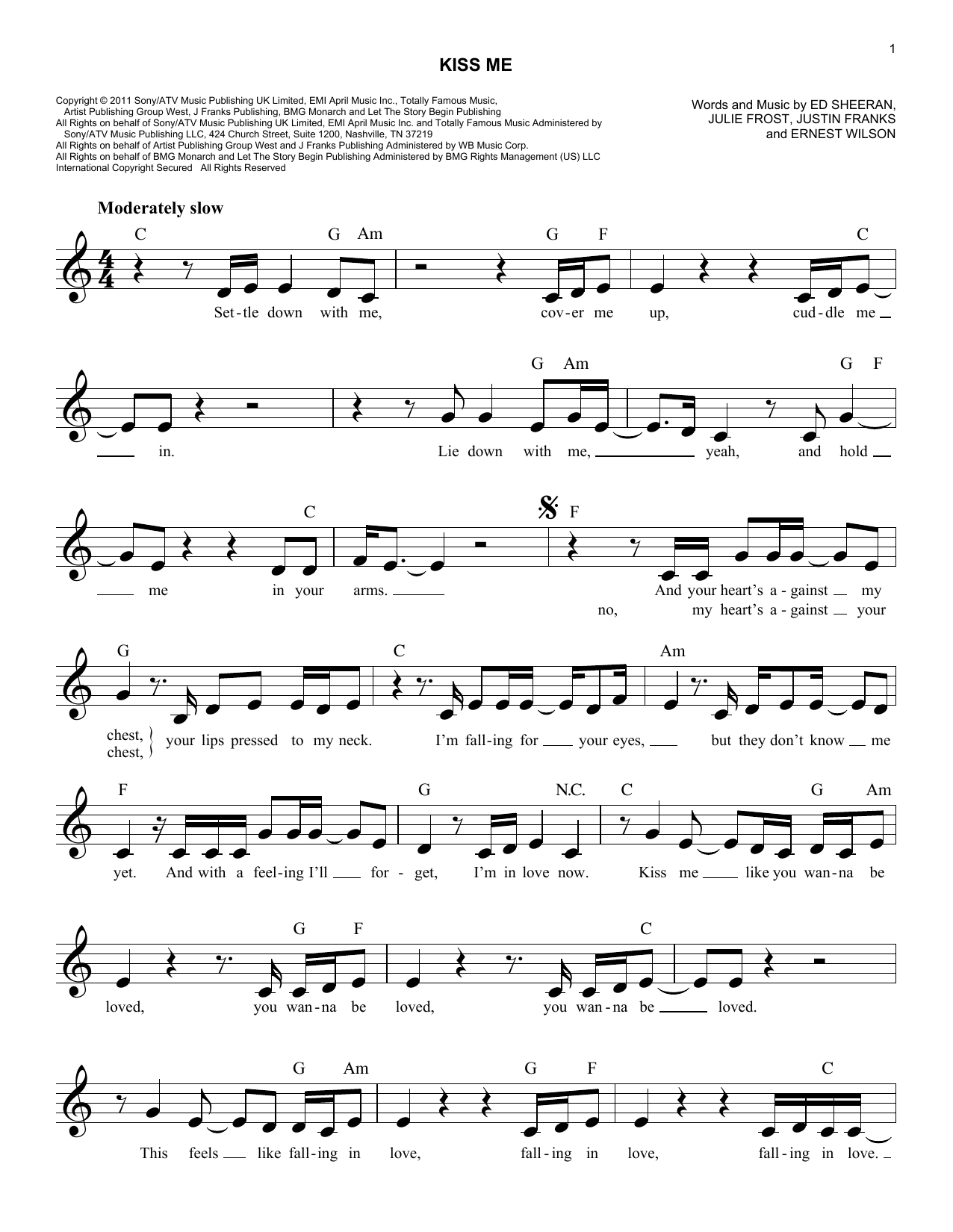 Kiss Me Chords Kiss Me Ed Sheeran Piano Vocal Guitar Right Hand Melody Digital Sheet Music