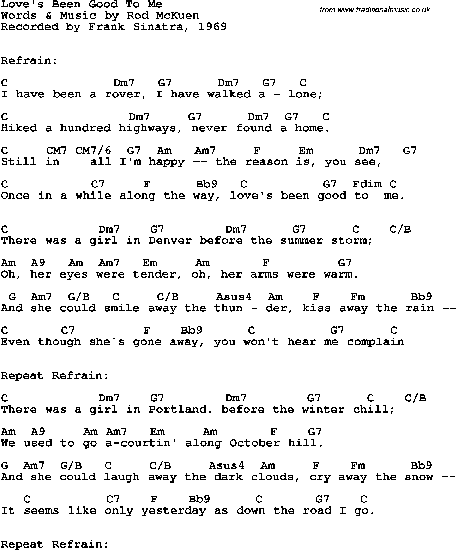Kiss Me Chords Song Lyrics With Guitar Chords For Loves Been Good To Me Frank