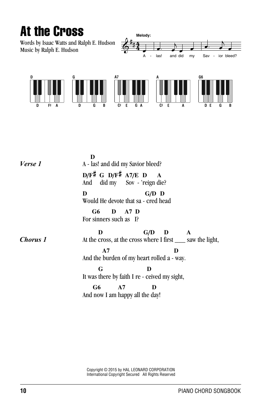 Lead Me To The Cross Chords At The Cross Ralph E Hudson Piano Chordslyrics Digital Sheet Music