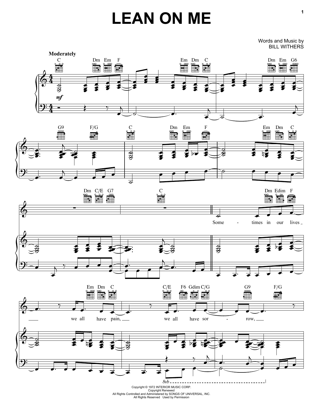 Lean On Me Chords Bill Withers Lean On Me Sheet Music Notes Chords Download Printable Piano Sku 169374
