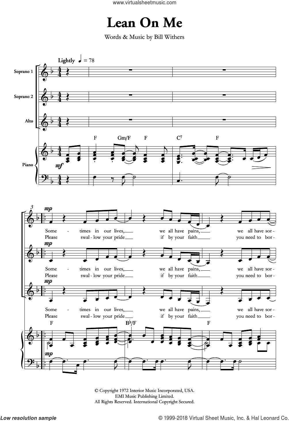 Lean On Me Chords Withers Lean On Me Sheet Music For Choir Pdf V2
