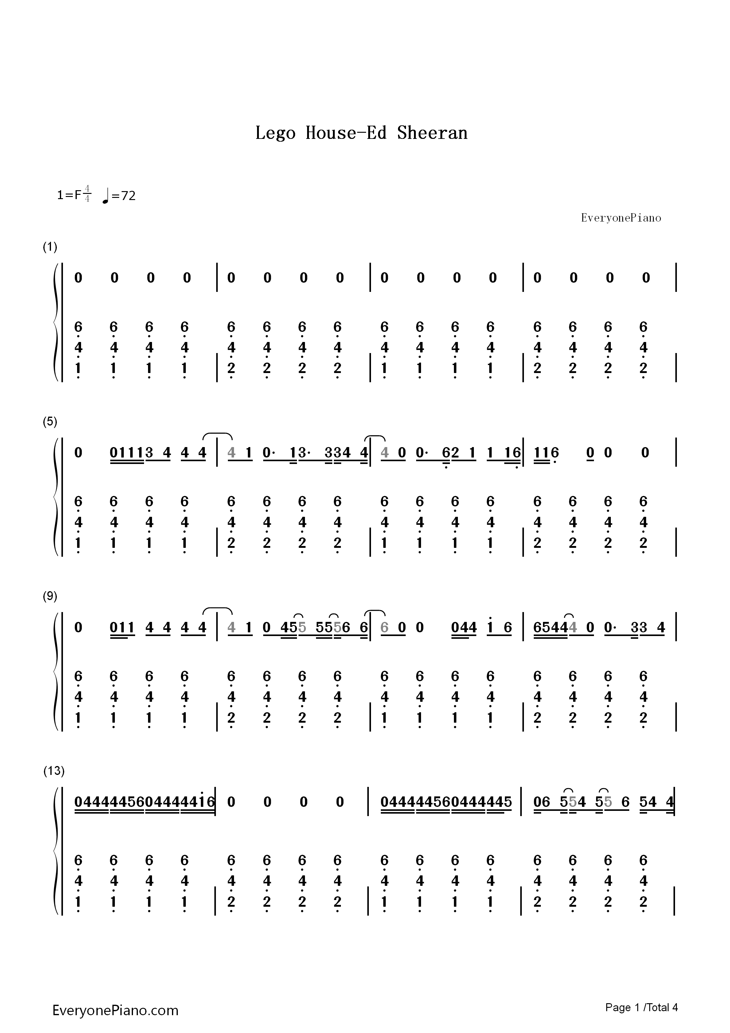 Lego House Chords Lego House Ed Sheeran Numbered Musical Notation Preview