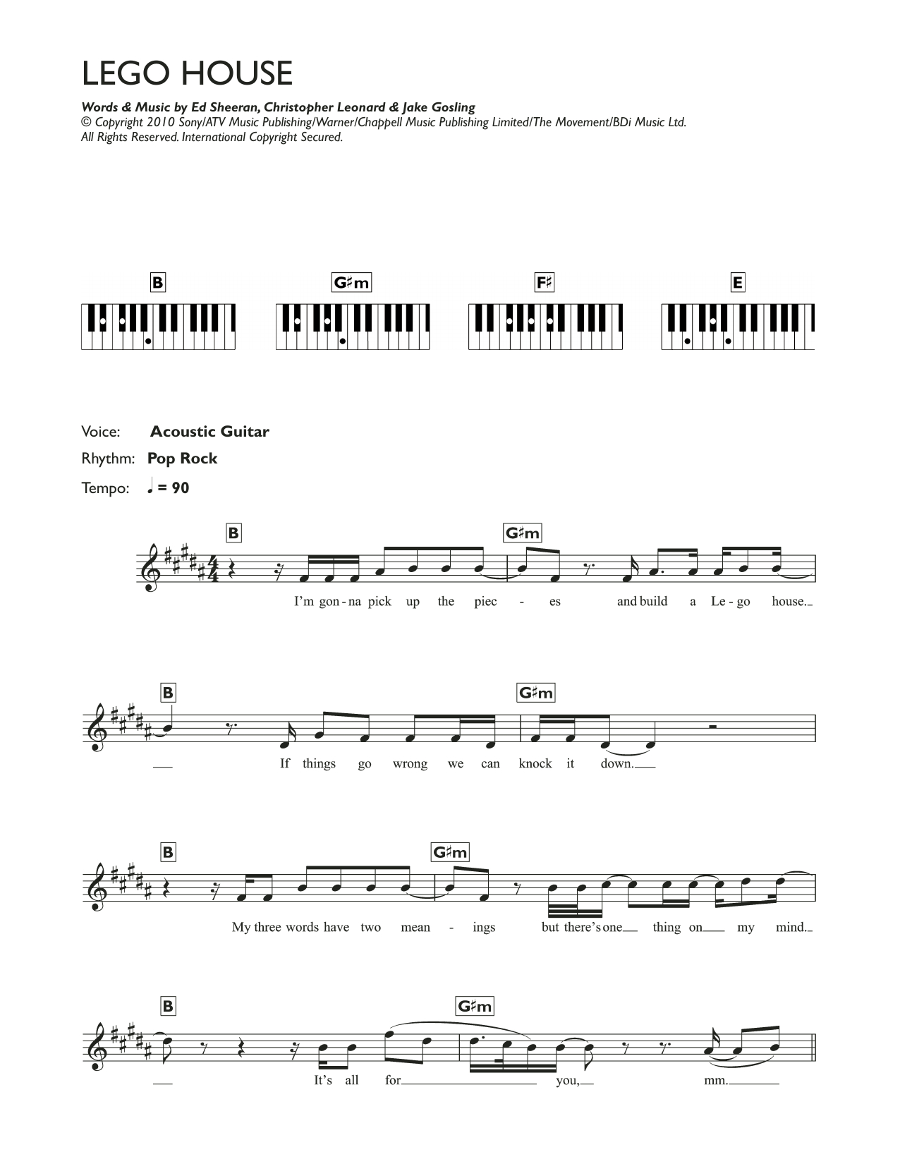 Lego House Chords Sheet Music Digital Files To Print Licensed Jake Gosling Digital