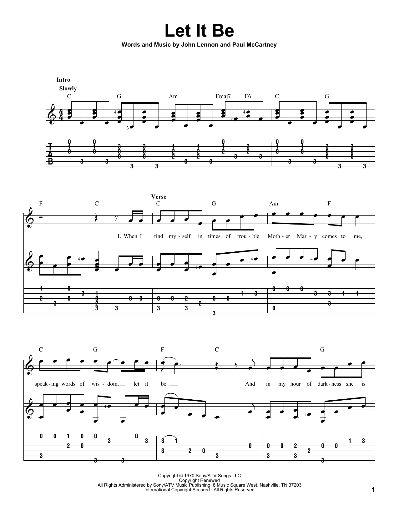 Let It Be Chords The Beatles Let It Be Sheet Music Notes Chords Download Printable Guitar Tab Sku 83325