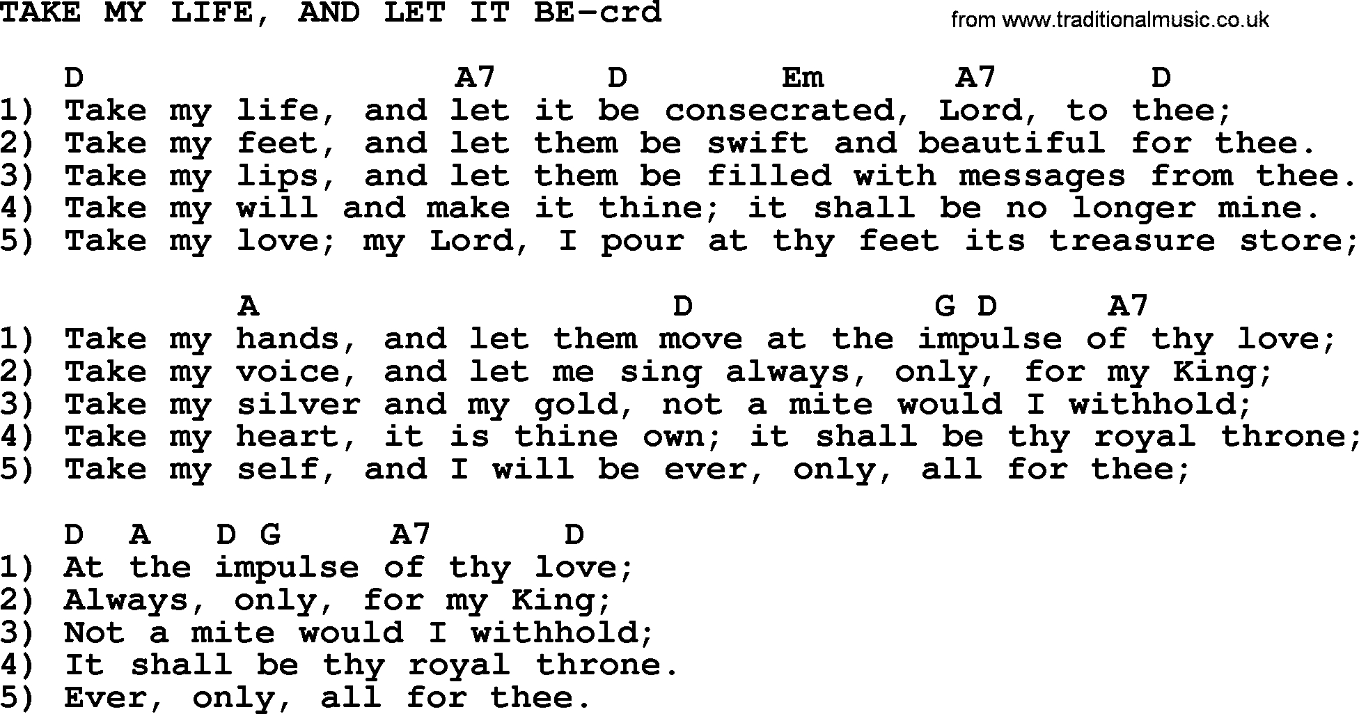 Let It Be Chords Top 500 Hymn Take My Life And Let It Be Lyrics Chords And Pdf