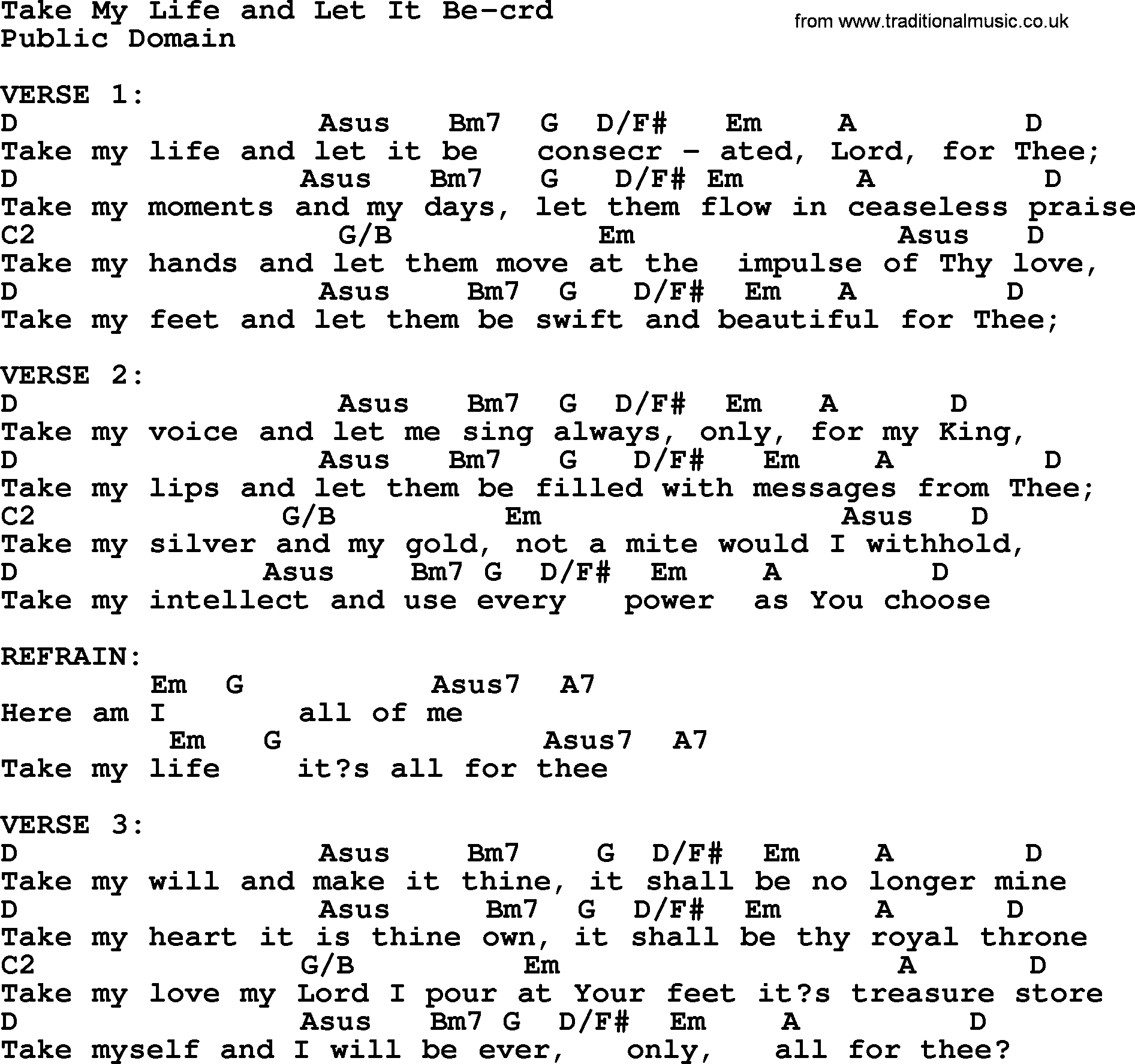 Let It Be Chords Top 500 Hymn Take My Life And Let It Be Lyrics Chords And Pdf