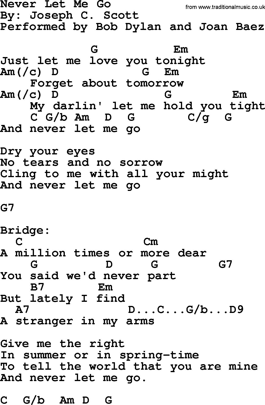 Let It Go Chords Bob Dylan Song Never Let Me Go Lyrics And Chords