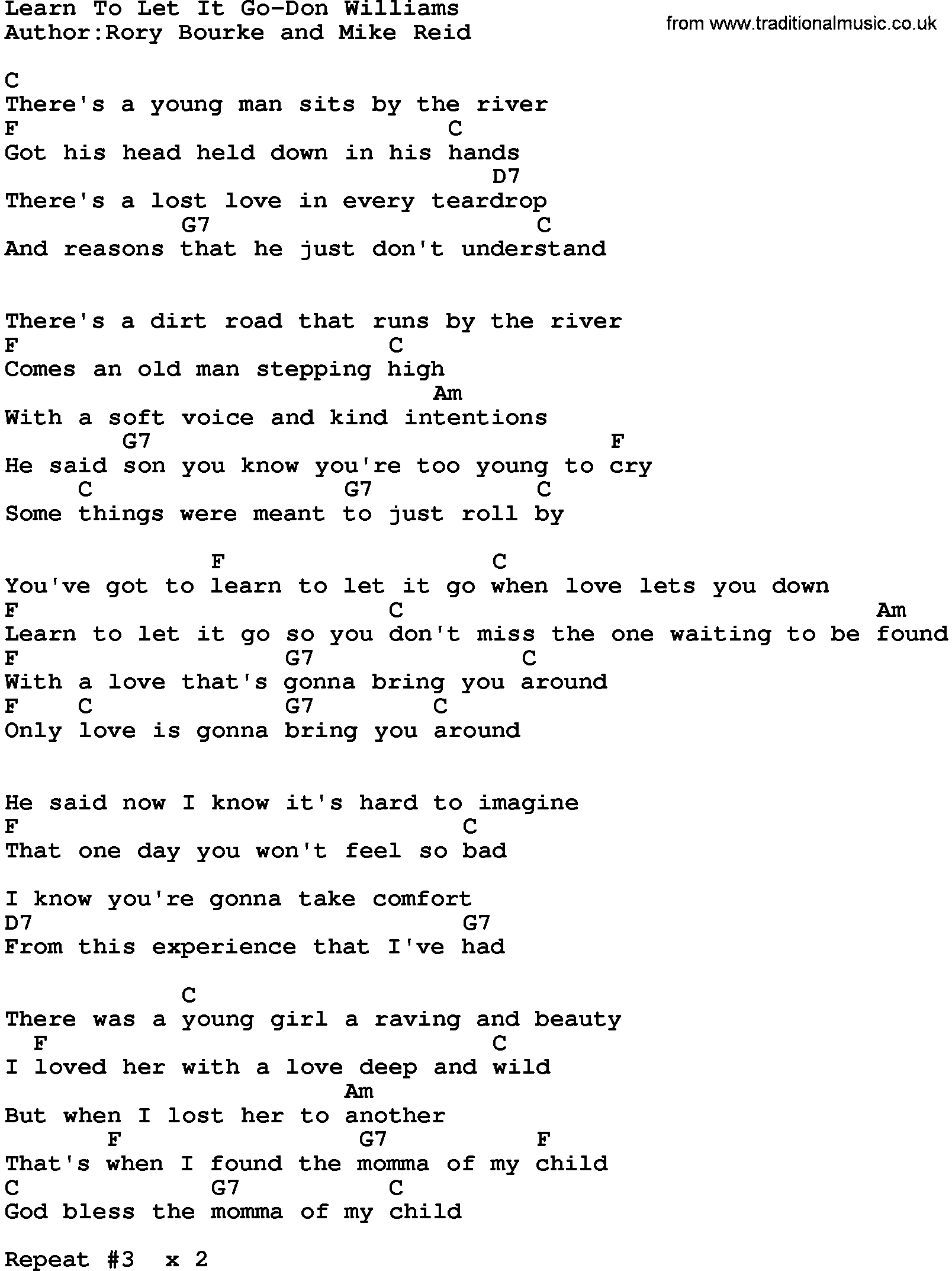 Let It Go Chords Country Musiclearn To Let It Go Don Williams Lyrics And Chords