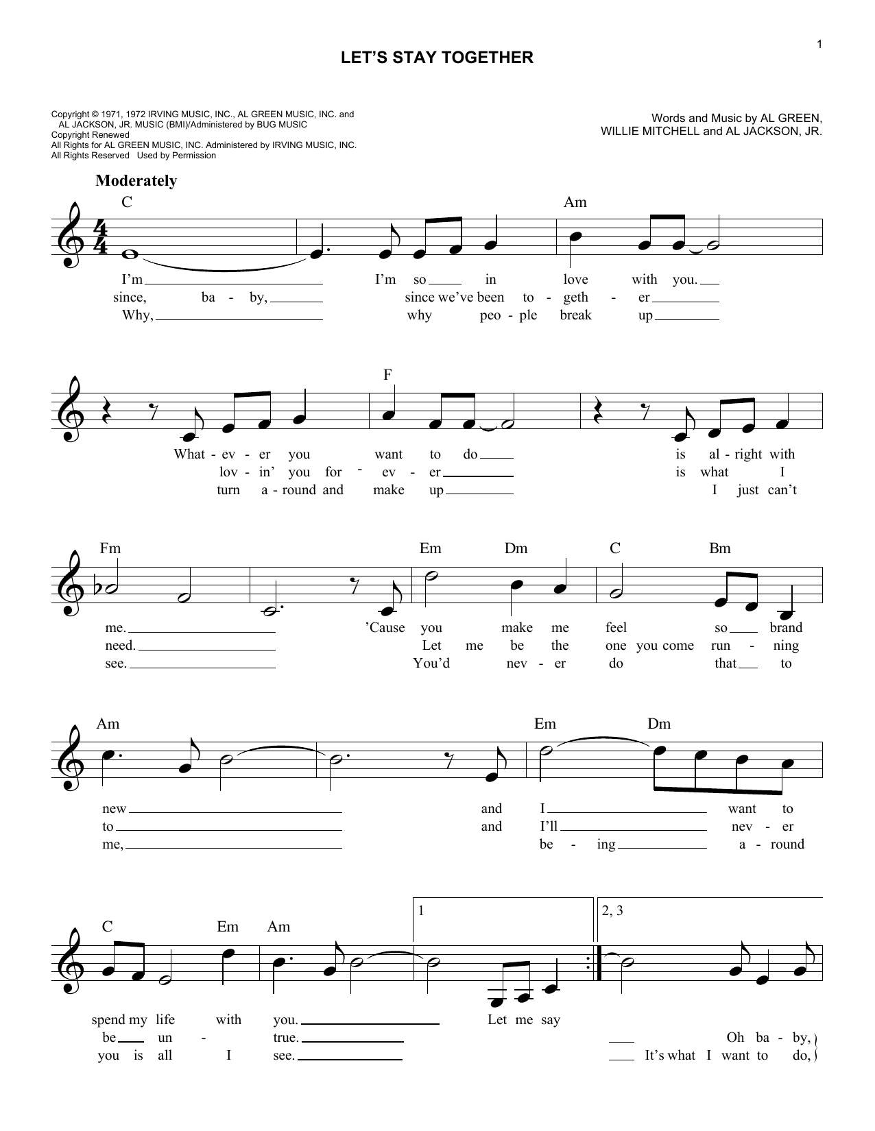 Let's Stay Together Chords Lets Stay Together Al Green Piano Vocal Guitar Right Hand Melody Digital Sheet Music