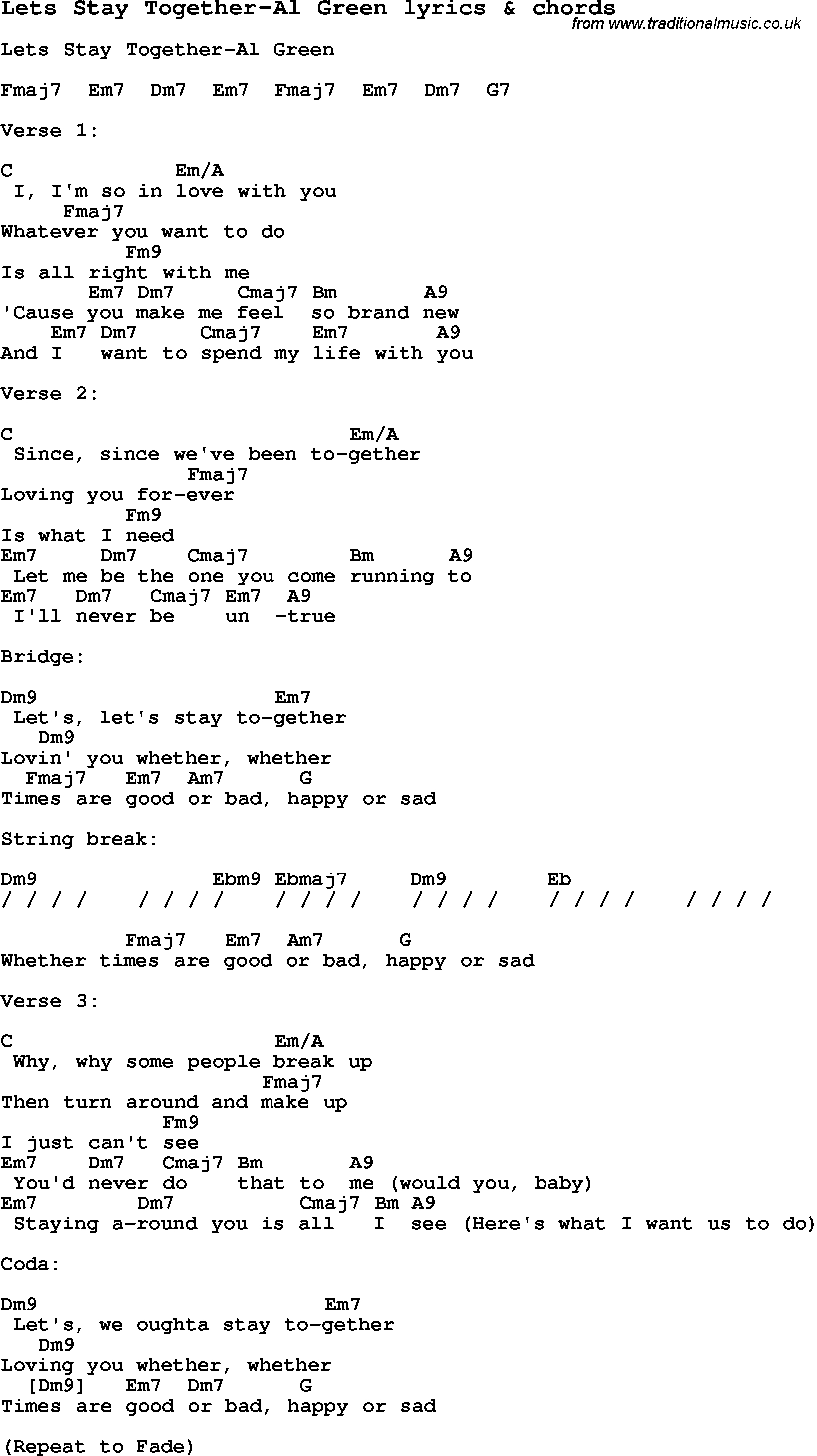 Let's Stay Together Chords Love Song Lyrics Forlets Stay Together Al Green With Chords