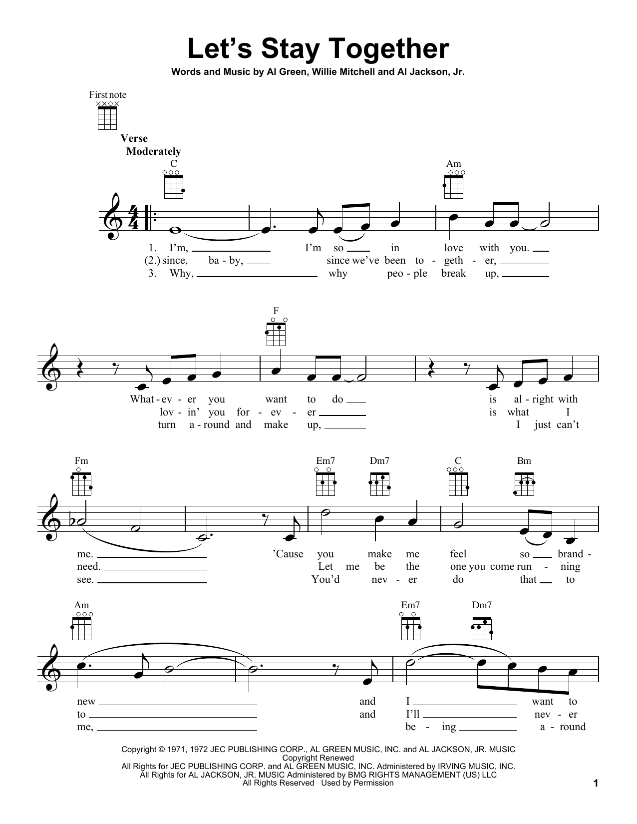 Let's Stay Together Chords Sheet Music Digital Files To Print Licensed Willie Mitchell