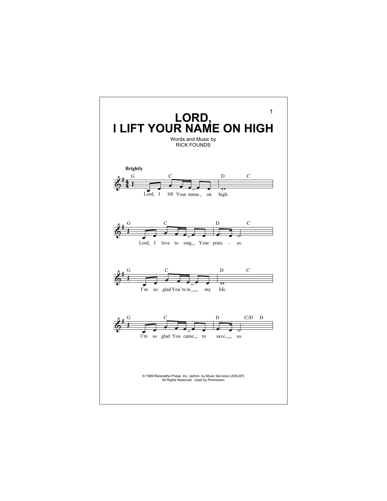 Lord I Lift Your Name On High Chords Lord I Lift Your Name On High Rick Founds Piano Vocal Guitar Right Hand Melody Digital Sheet Music