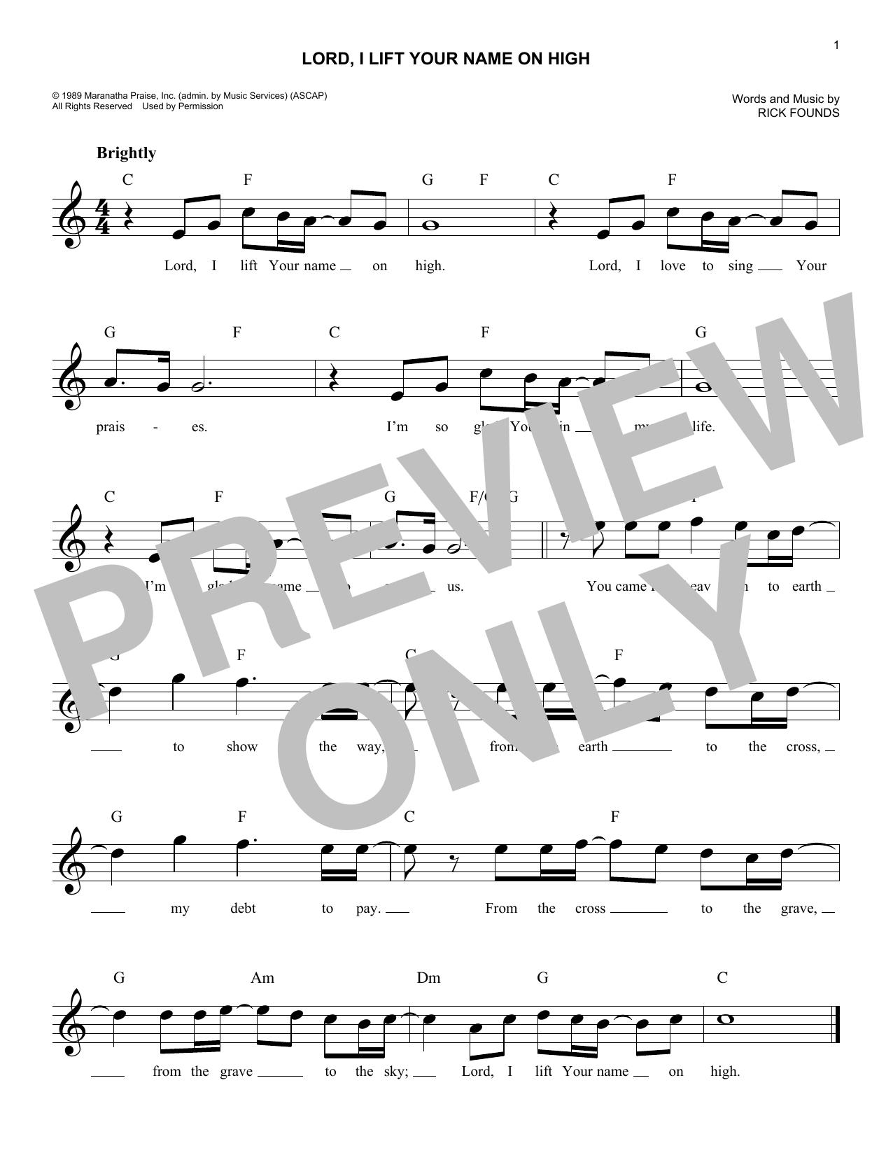 Lord I Lift Your Name On High Chords Lord I Lift Your Name On High Rick Founds Piano Vocal Guitar Right Hand Melody Digital Sheet Music