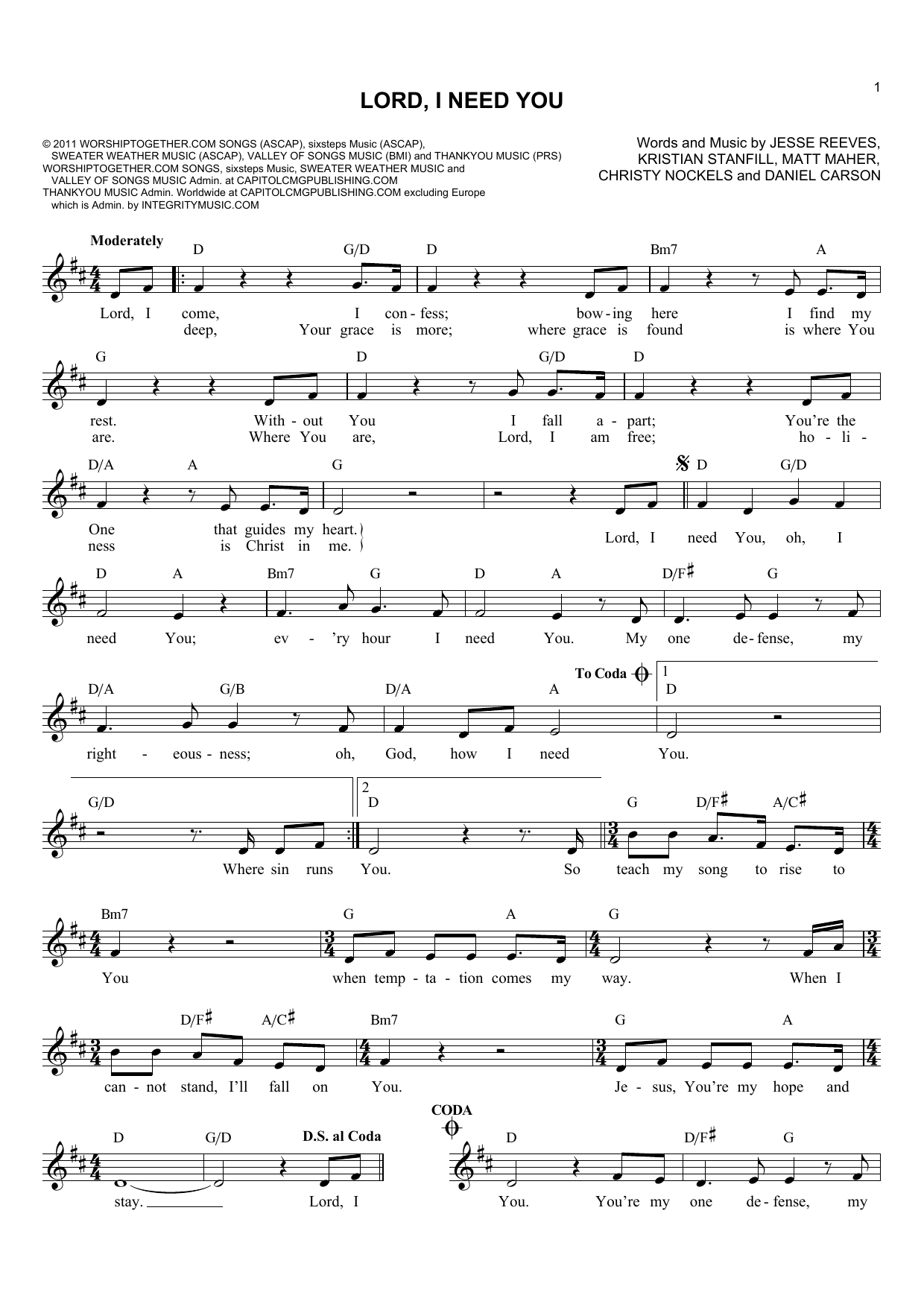 Lord I Need You Chords Lord I Need You Lead Sheet Fake Book Print Sheet Music Now