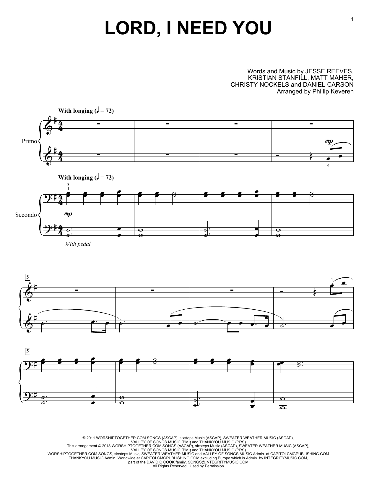 Lord I Need You Chords Phillip Keveren Lord I Need You Sheet Music Notes Chords Download Printable Piano Duet Sku 250312