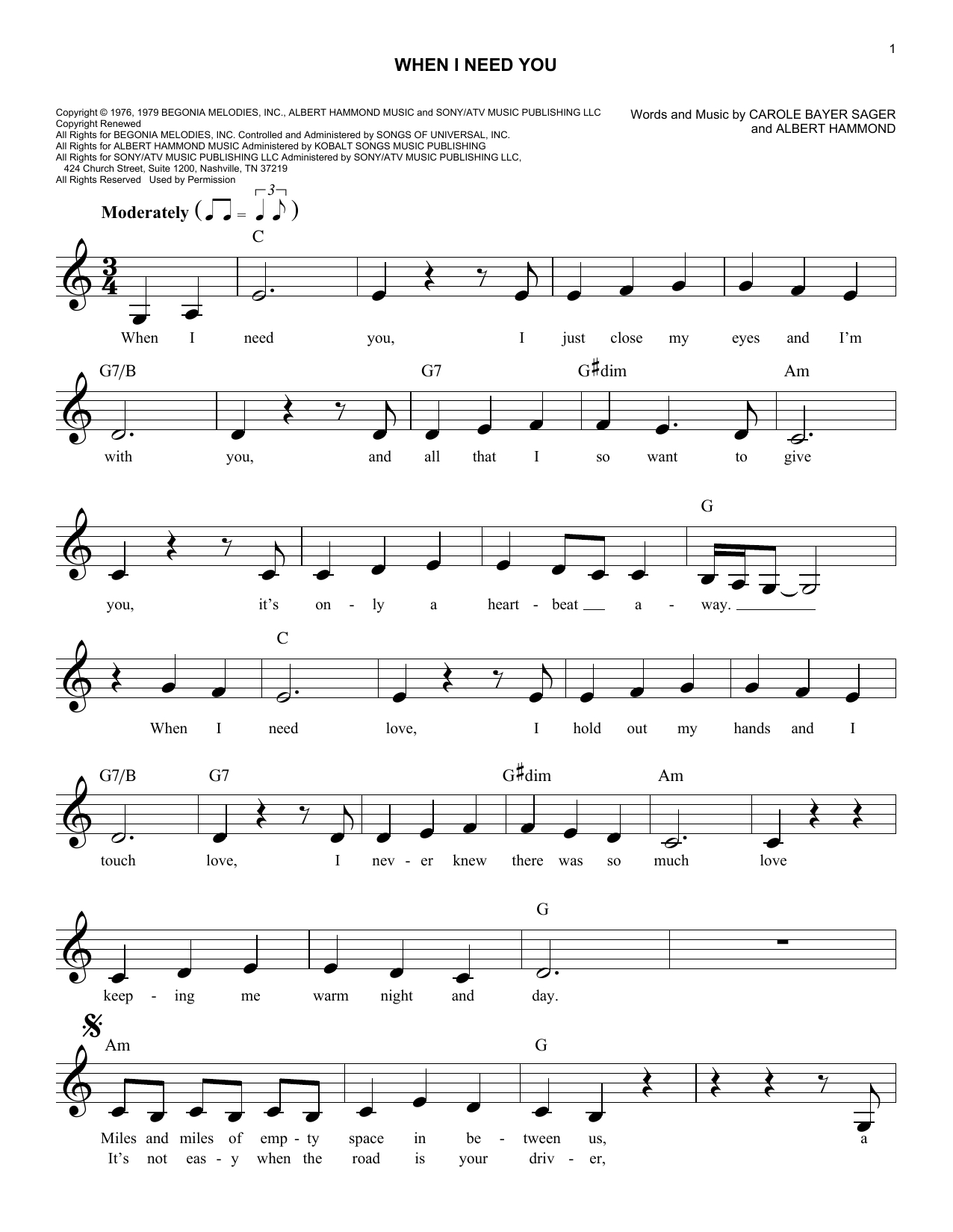 Lord I Need You Chords When I Need You Leo Sayer Piano Vocal Guitar Right Hand Melody Digital Sheet Music