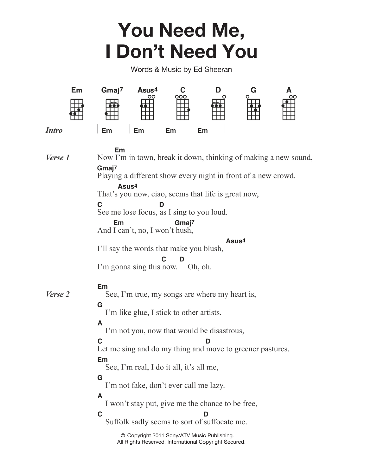 Lord I Need You Chords You Need Me I Dont Need You Ed Sheeran Piano Vocal Guitar Right Hand Melody Digital Sheet Music