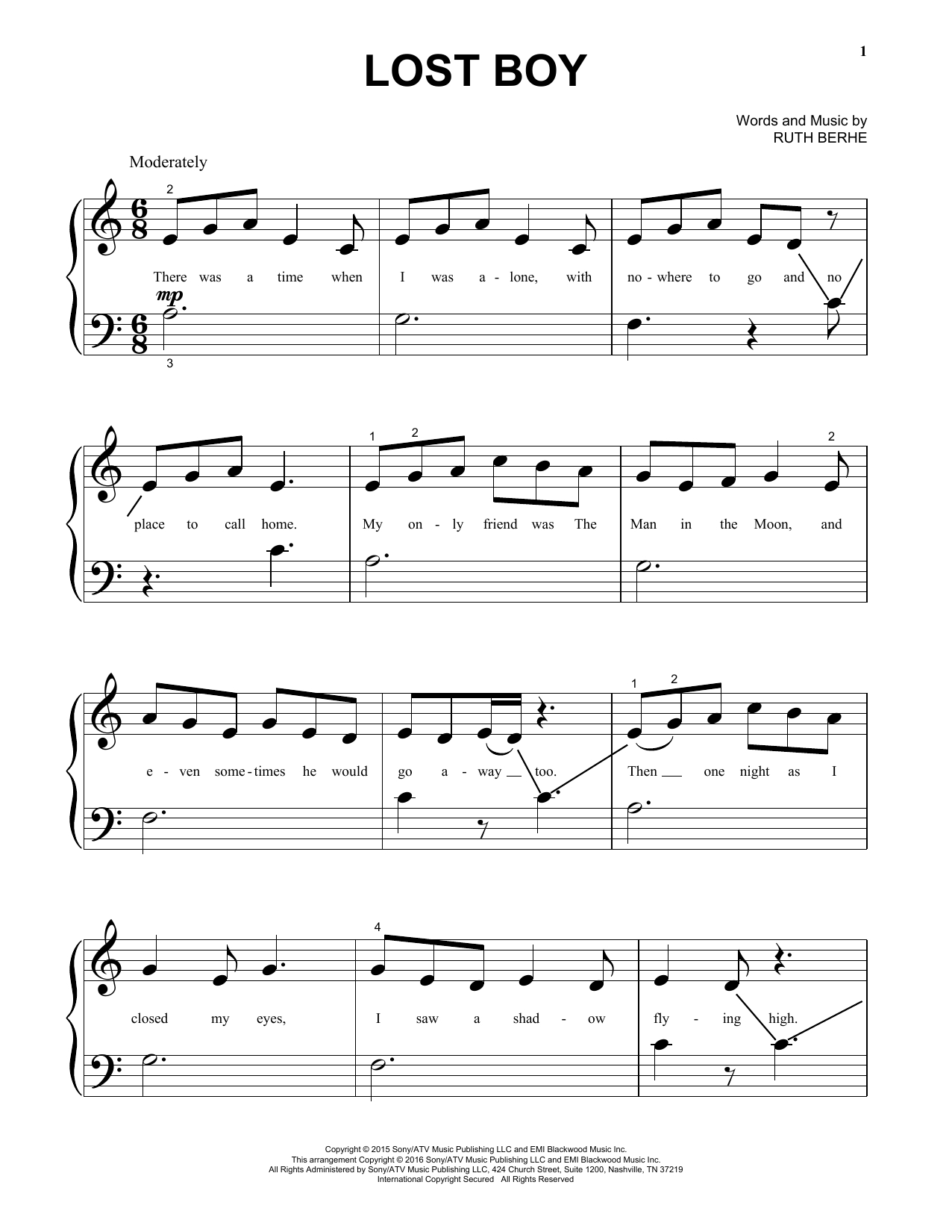 Lost Boy Chords Lost Boy Big Note Piano Print Sheet Music Now