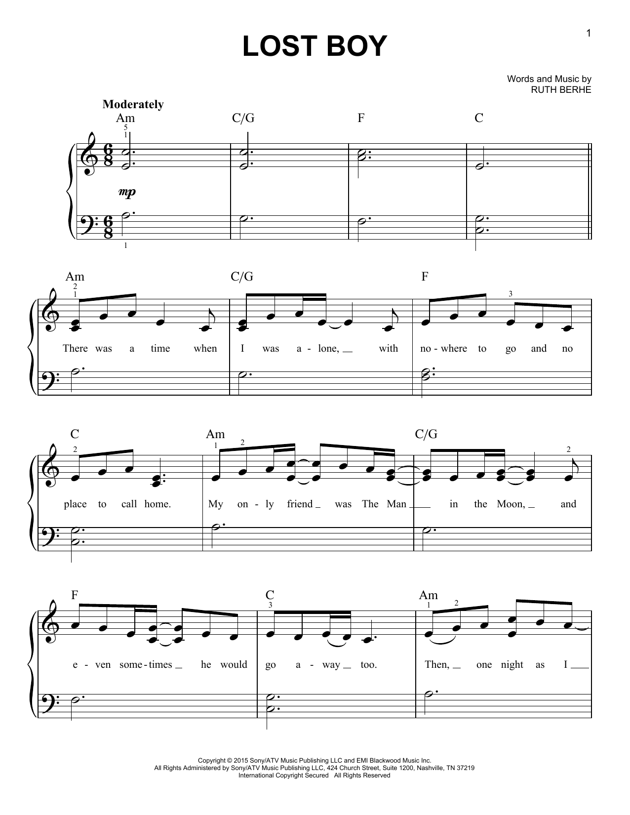 Lost Boy Chords Lost Boy Easy Piano Print Sheet Music Now
