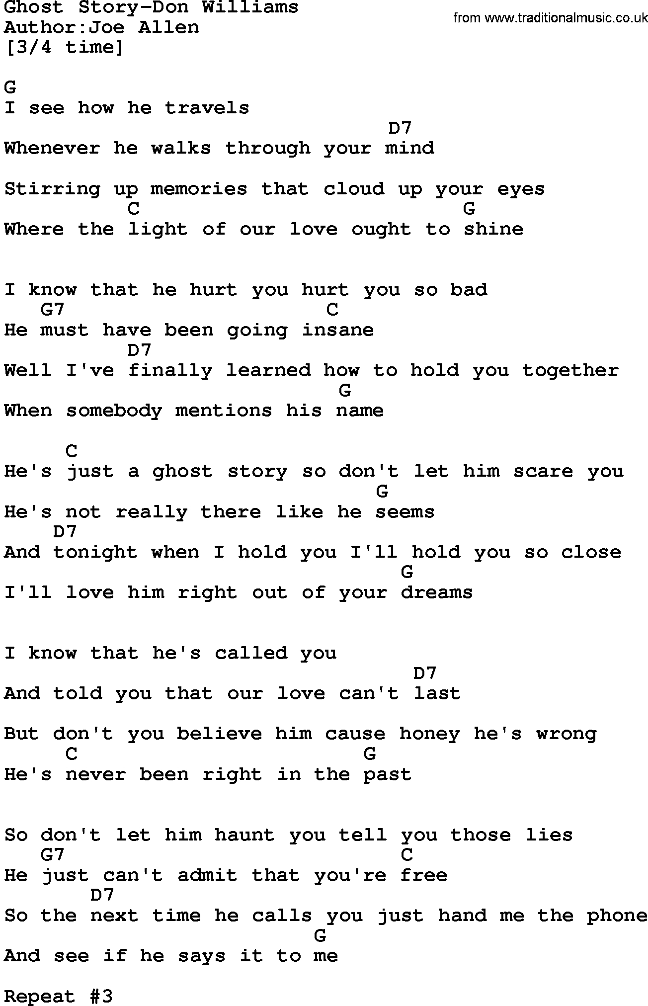 Love Story Chords Country Musicghost Story Don Williams Lyrics And Chords