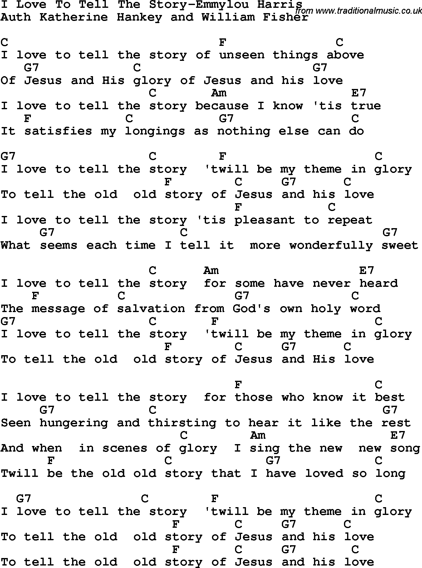 Love Story Chords Country Southern And Bluegrass Gospel Song I Love To Tell The Story