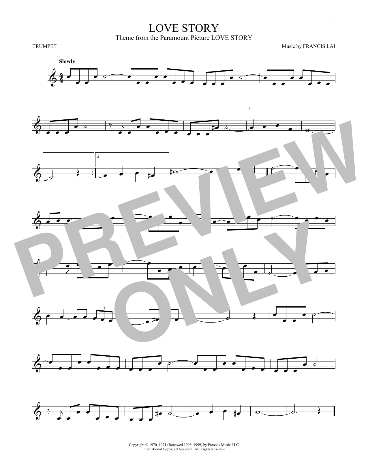 Love Story Chords Francis Lai Love Story Sheet Music Notes Chords Download Printable Trumpet Sku 168799