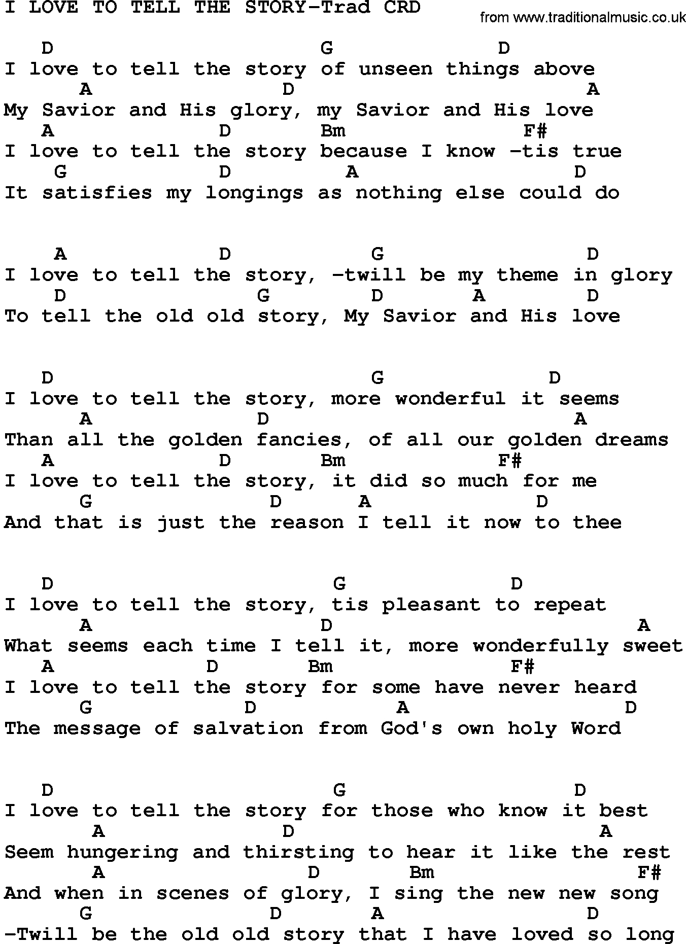 Love Story Chords Gospel Song I Love To Tell The Story Trad Lyrics And Chords