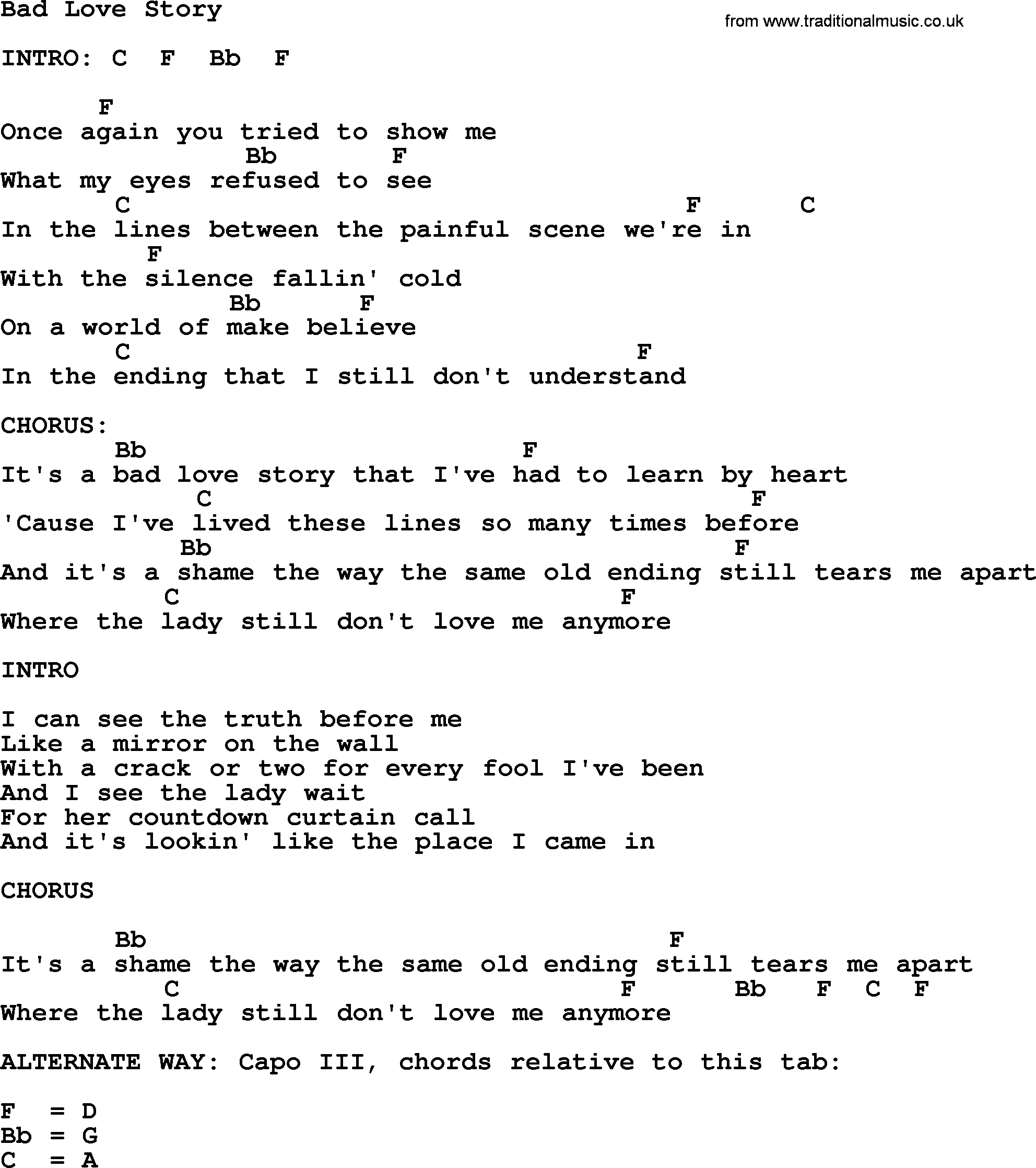 Love Story Chords Kris Kristofferson Song Bad Love Story Lyrics And Chords