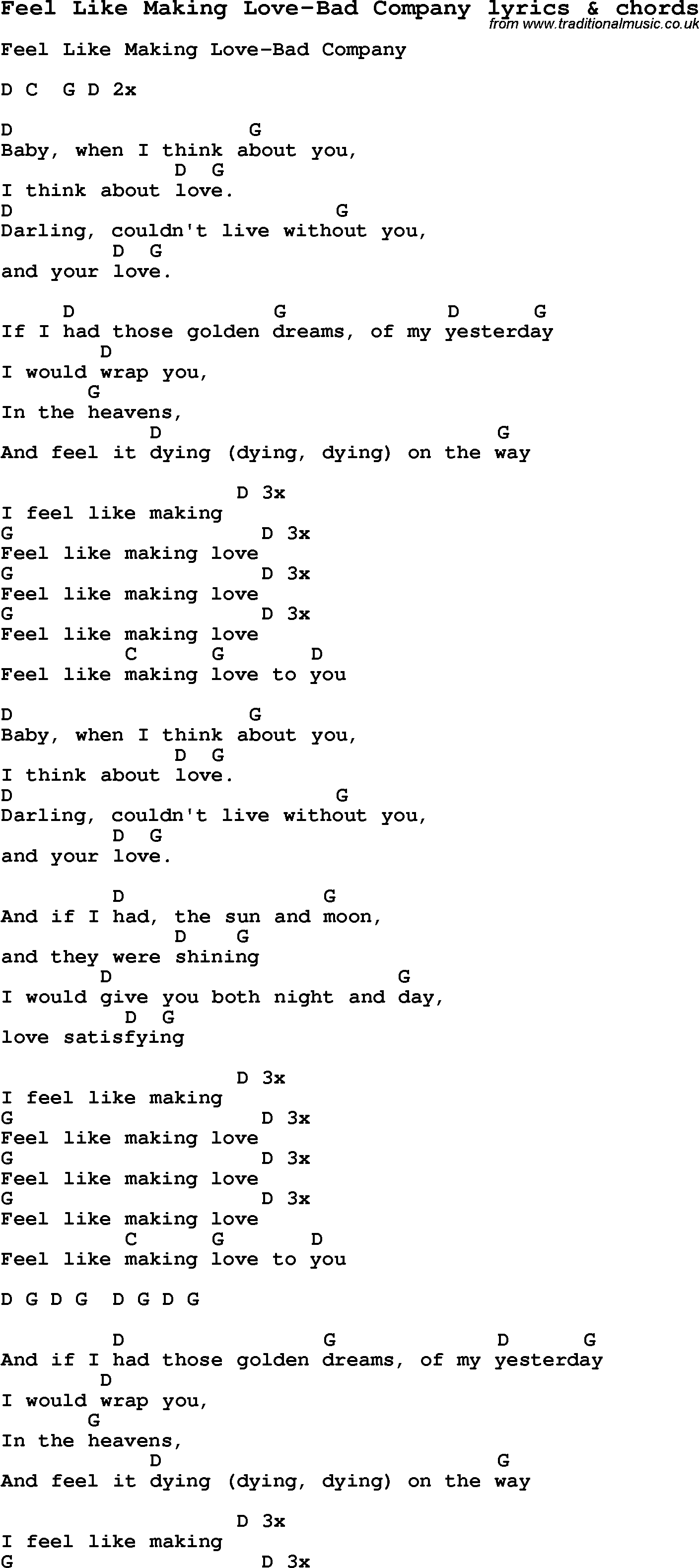 Make You Feel My Love Chords Love Song Lyrics Forfeel Like Making Love Bad Company With Chords