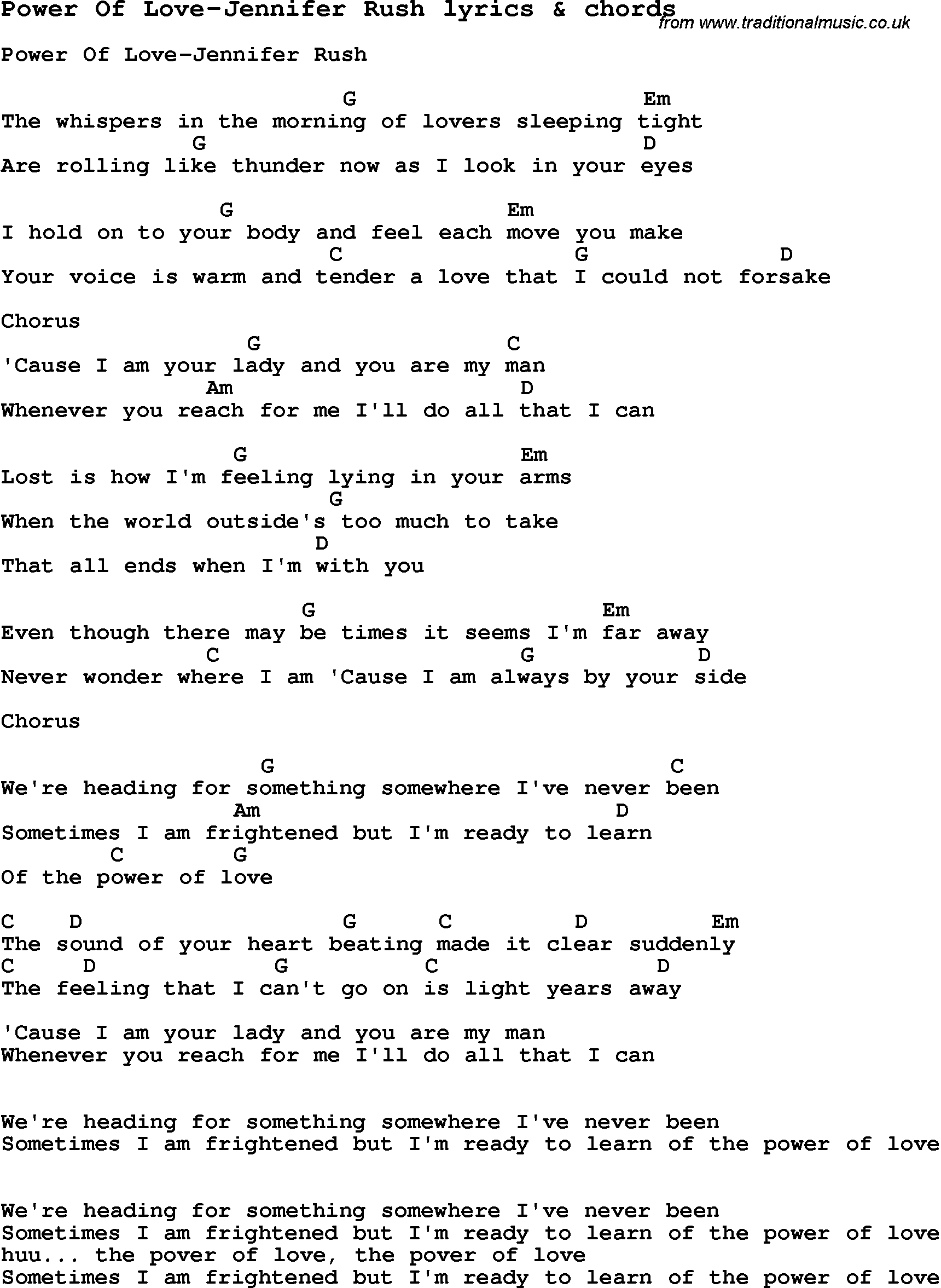 Make You Feel My Love Chords Love Song Lyrics Forpower Of Love Jennifer Rush With Chords