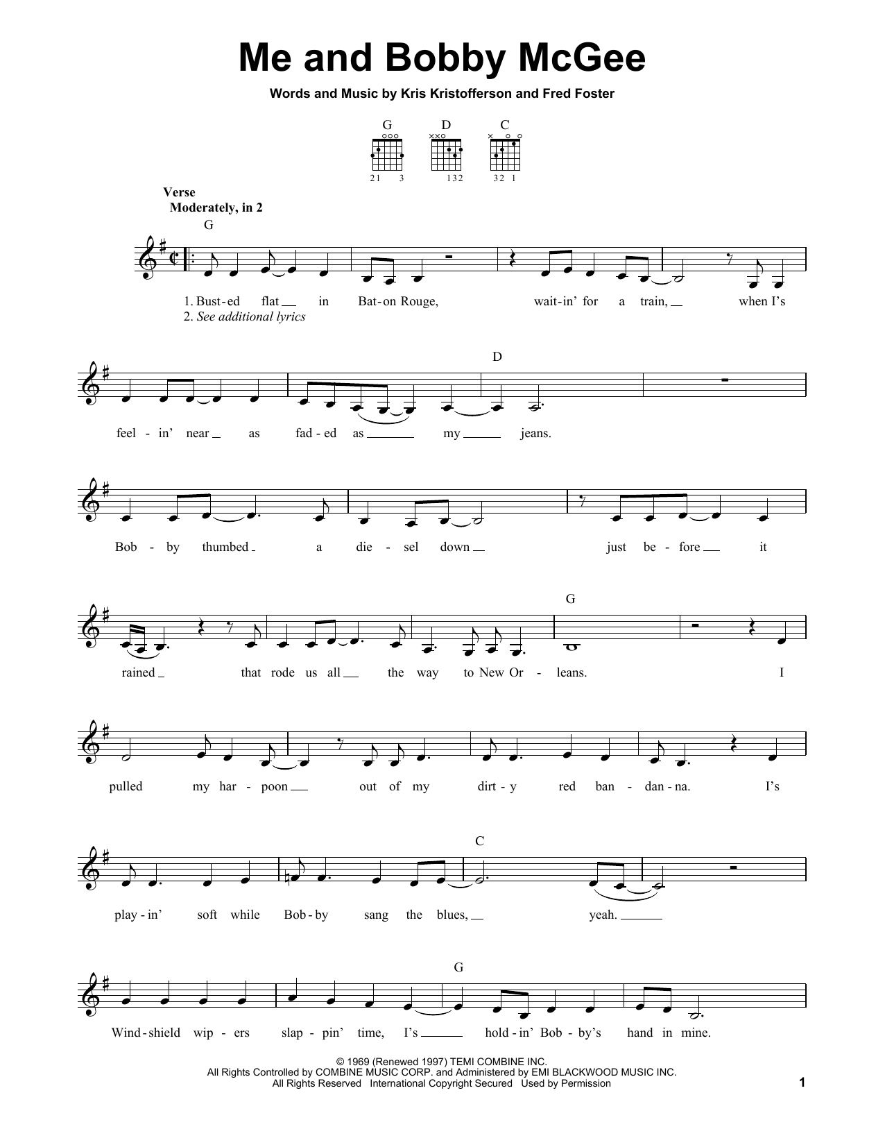 Me And Bobby Mcgee Chords Janis Joplin Me And Bob Mcgee Sheet Music Notes Chords Download Printable Easy Guitar Sku 156631