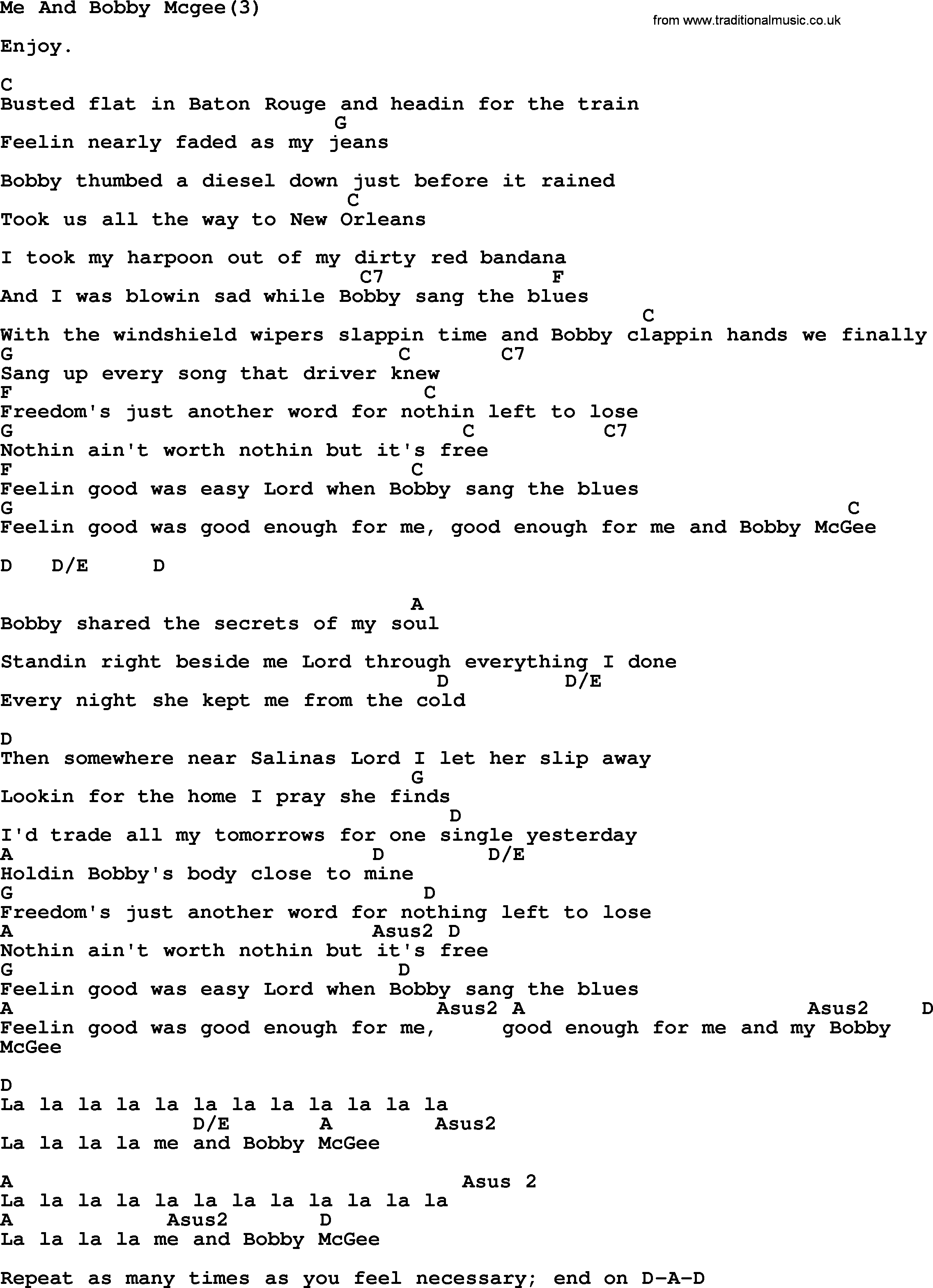 Me And Bobby Mcgee Chords Kris Kristofferson Song Me And Bob Mcgee3 Lyrics And Chords